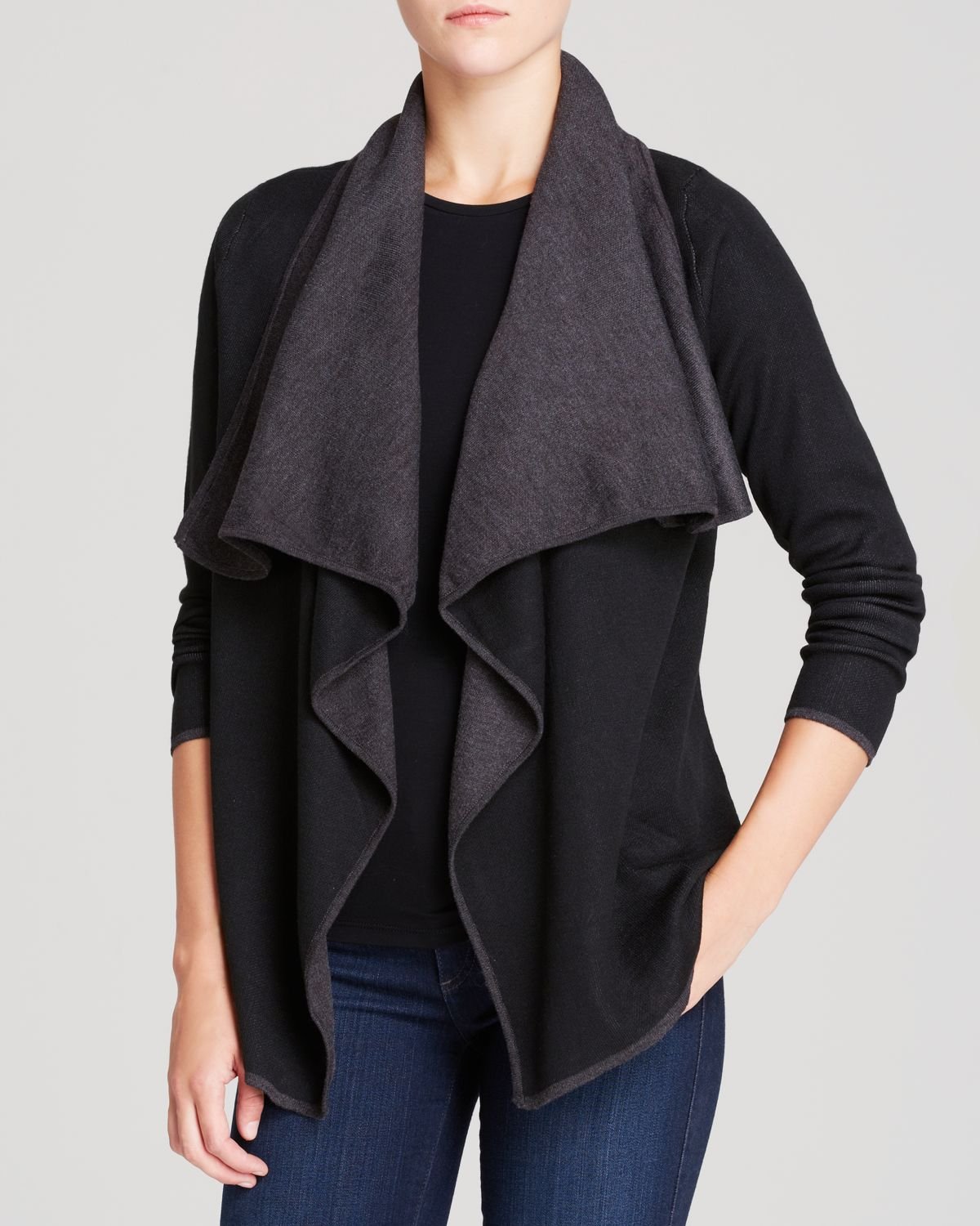 Calvin klein Double Face Drape Cardigan in Black | Lyst