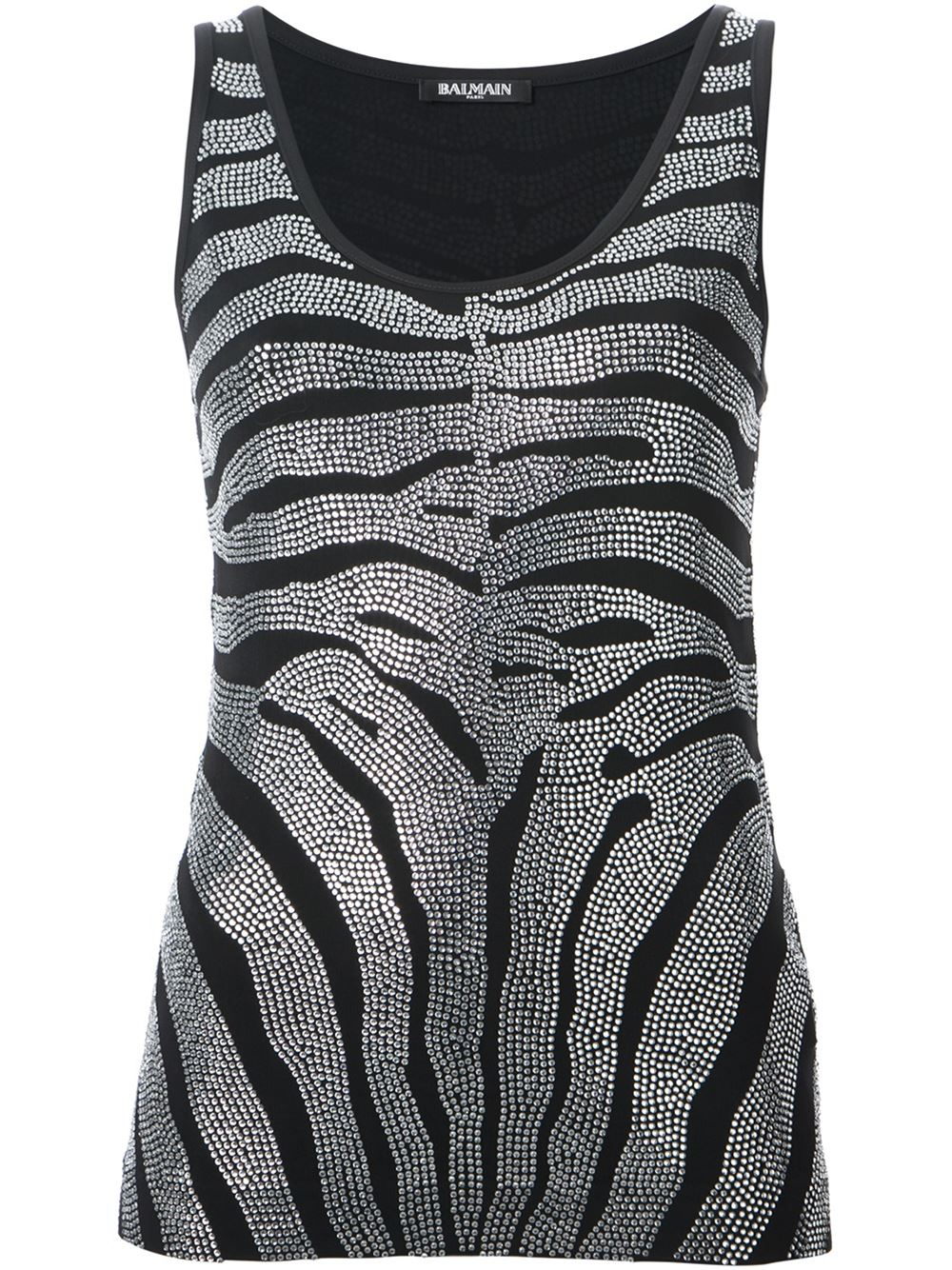 Lyst - Balmain Crystal-Embellished Stretch-Jersey Top in Black