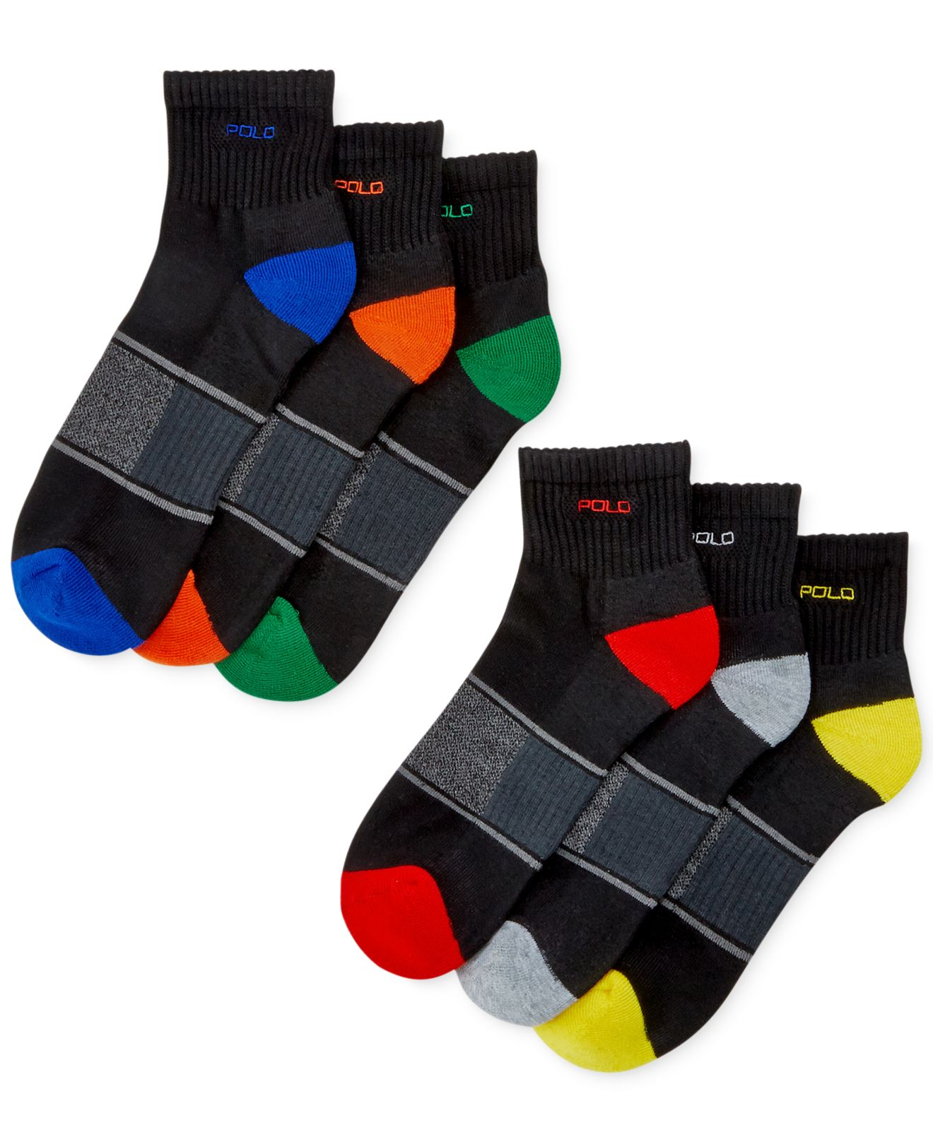 Polo ralph lauren Men'S Contrast Mesh Heel & Toe Quarter Socks 6Pack in Black for Men Lyst
