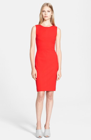 Narciso rodriguez Cutout Detail Ribbed Jersey Sheath Dress in Red | Lyst