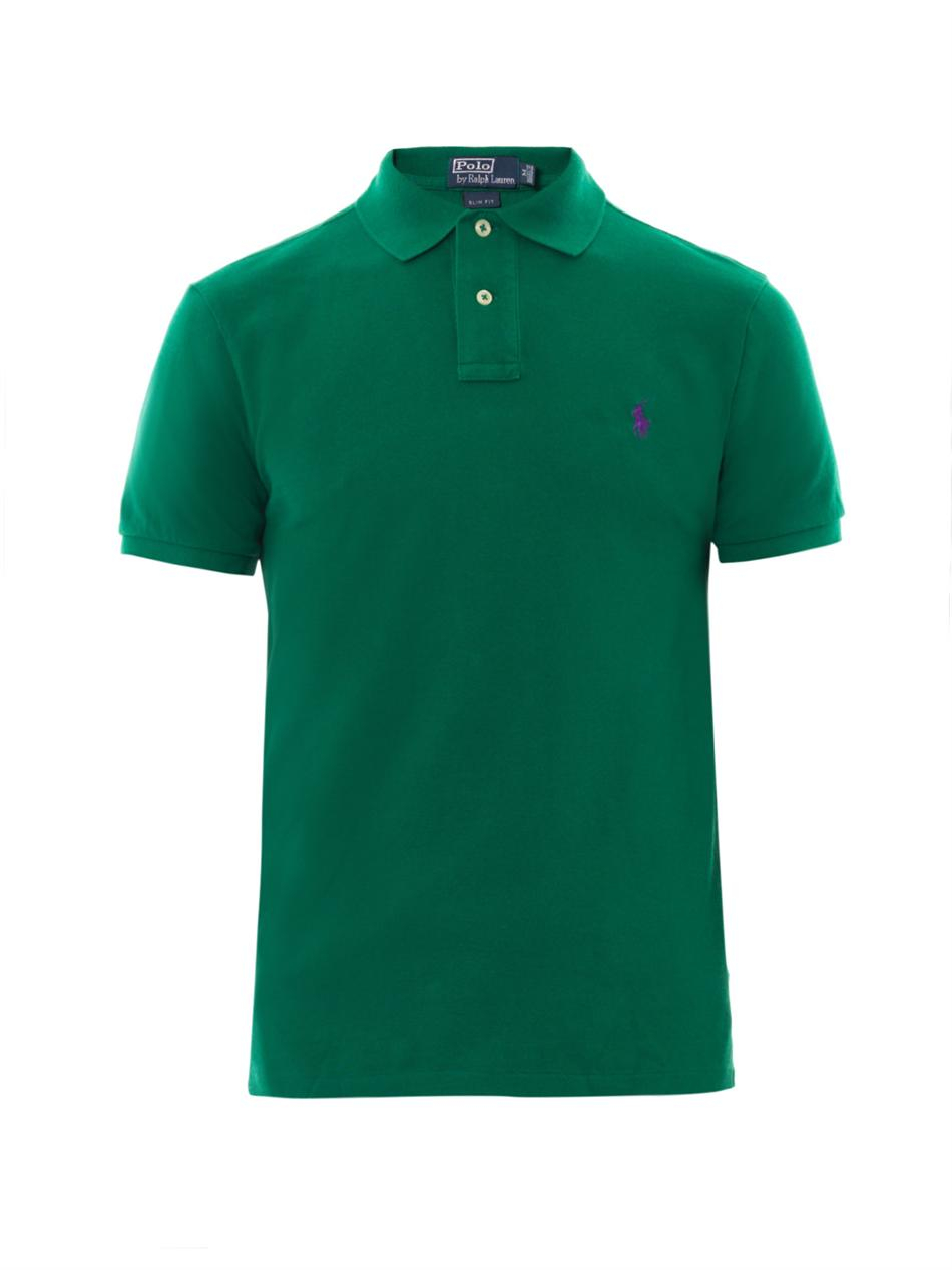 Polo ralph lauren Slimfit Cottonpiqué Polo Shirt in Green for Men | Lyst