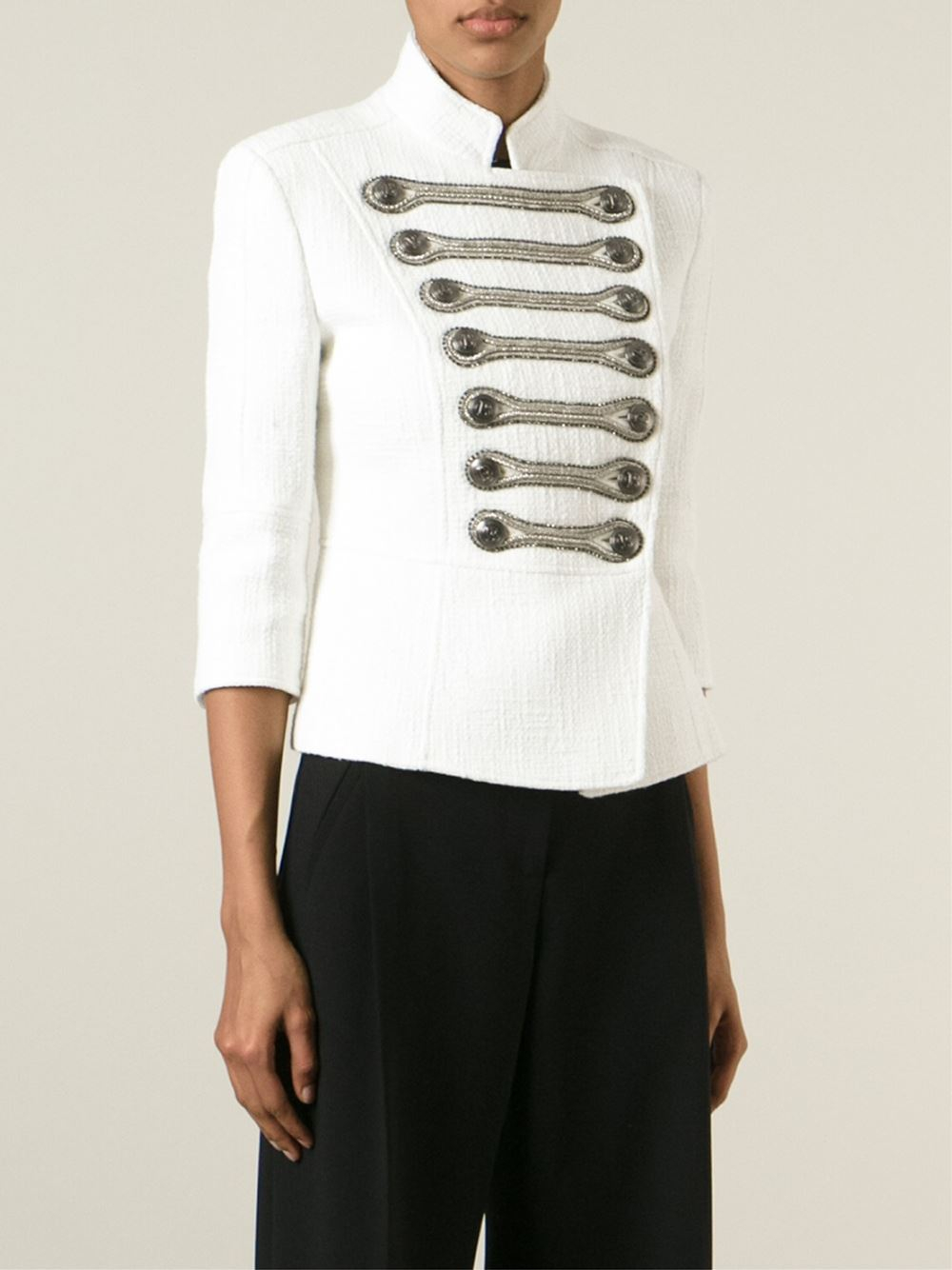 Lyst - Balmain Embellished Military Jacket in White