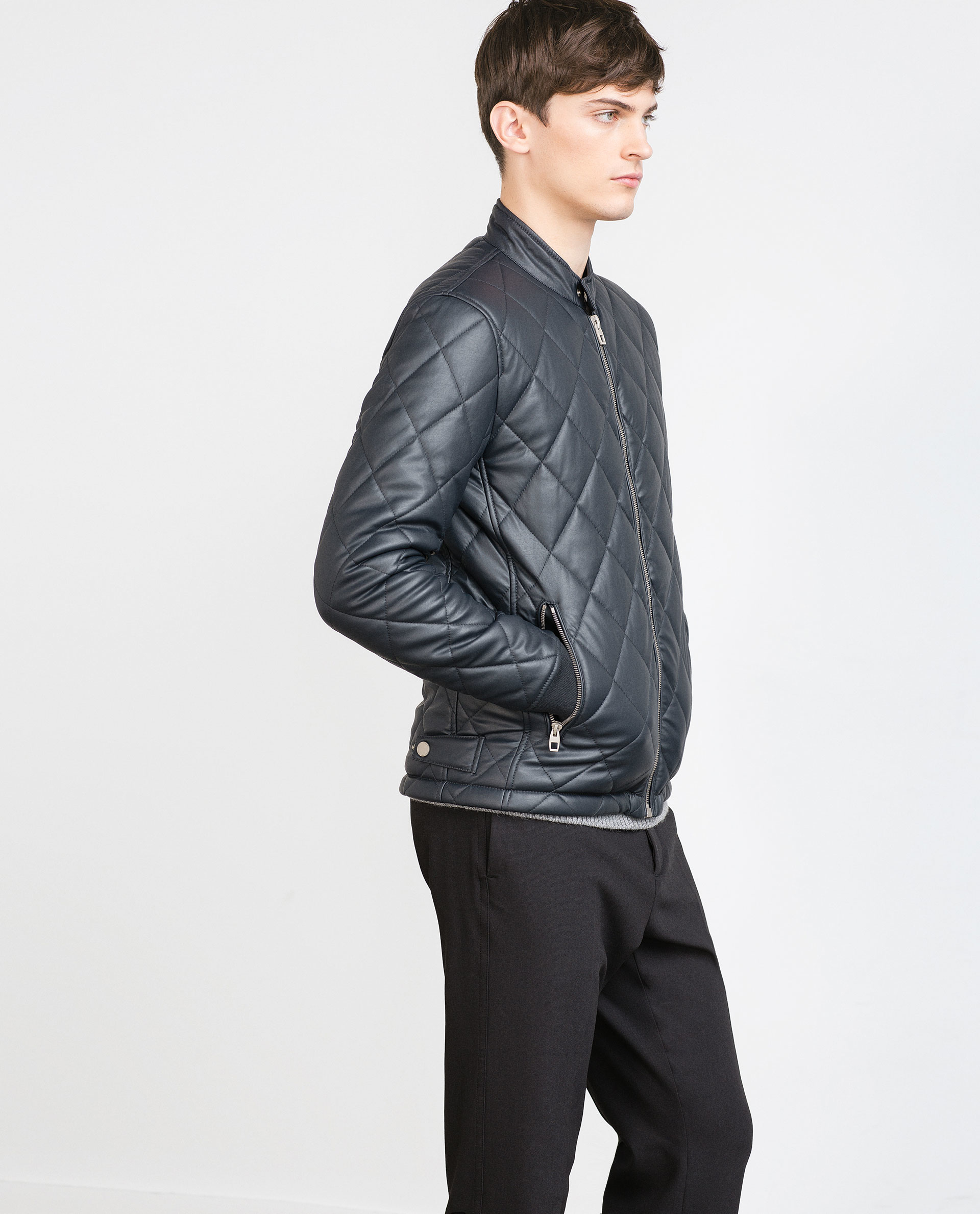 Zara Faux Leather Quilted Jacket In Blue For Men Lyst Gallery