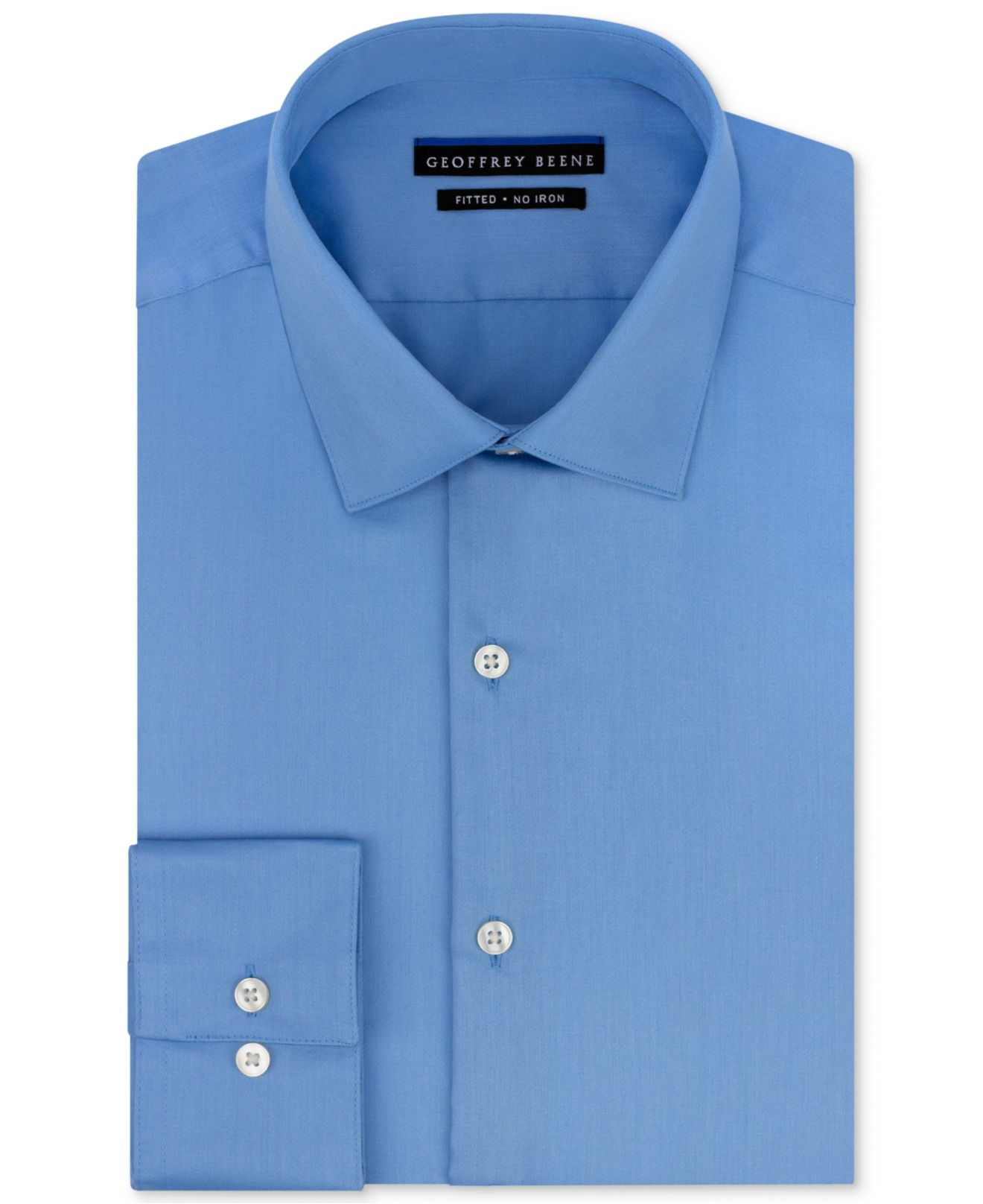 Geoffrey Beene Non-iron Fitted Stretch Sateen Solid Dress Shirt in Blue ...