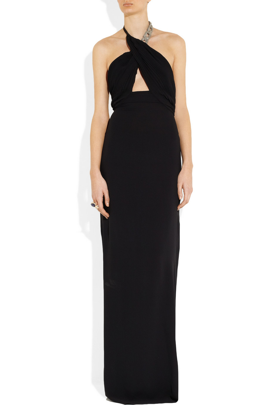 Saint laurent Asymmetric Bead Embellished Floor-length Silk Gown in ...