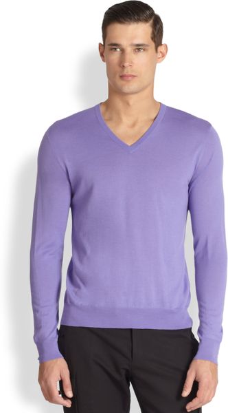 Ralph Lauren Black Label Wool And Cashmere V-Neck Sweater in Purple for ...