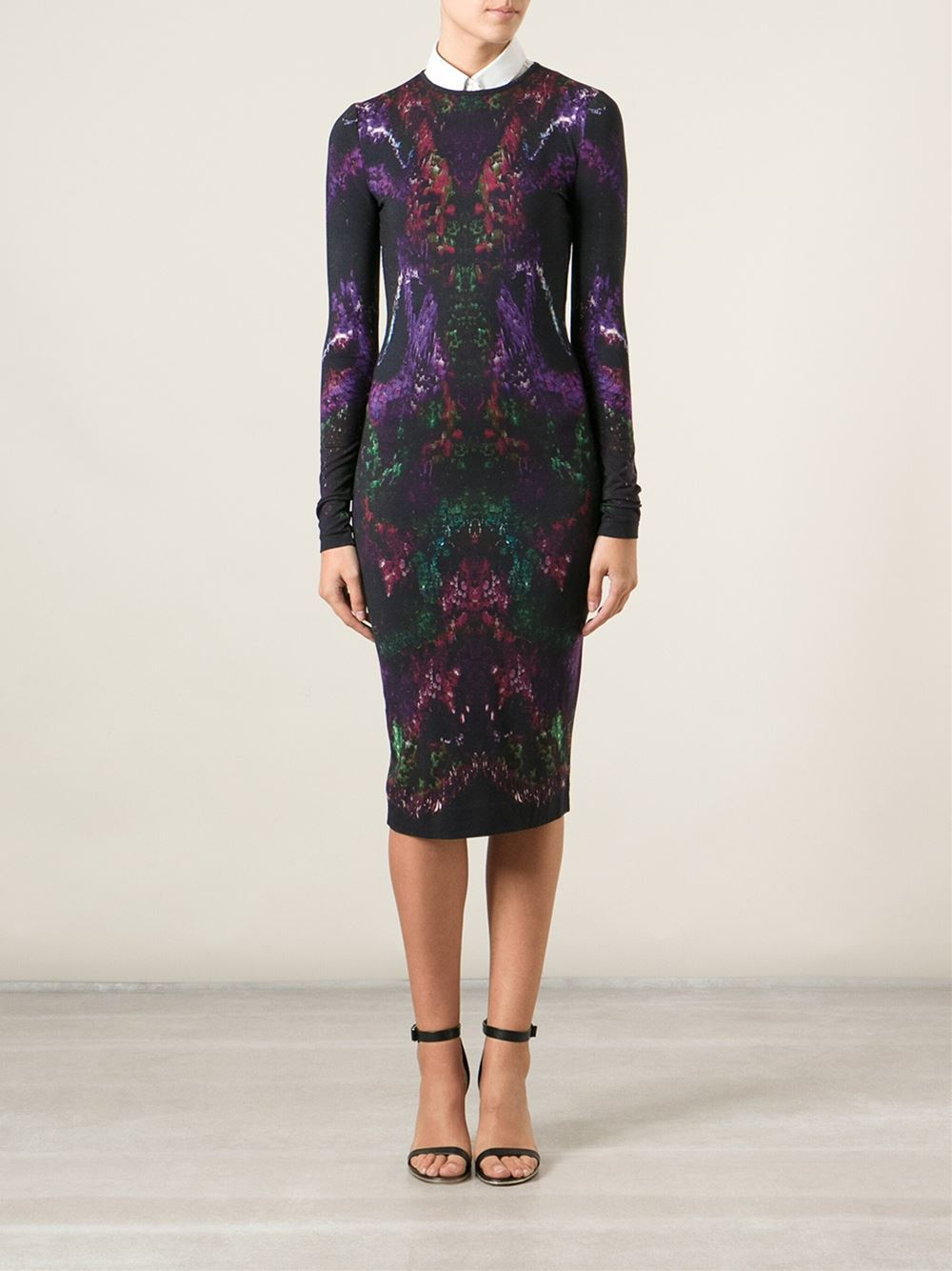 Alexander mcqueen Moth-print Crepe Dress in Black | Lyst