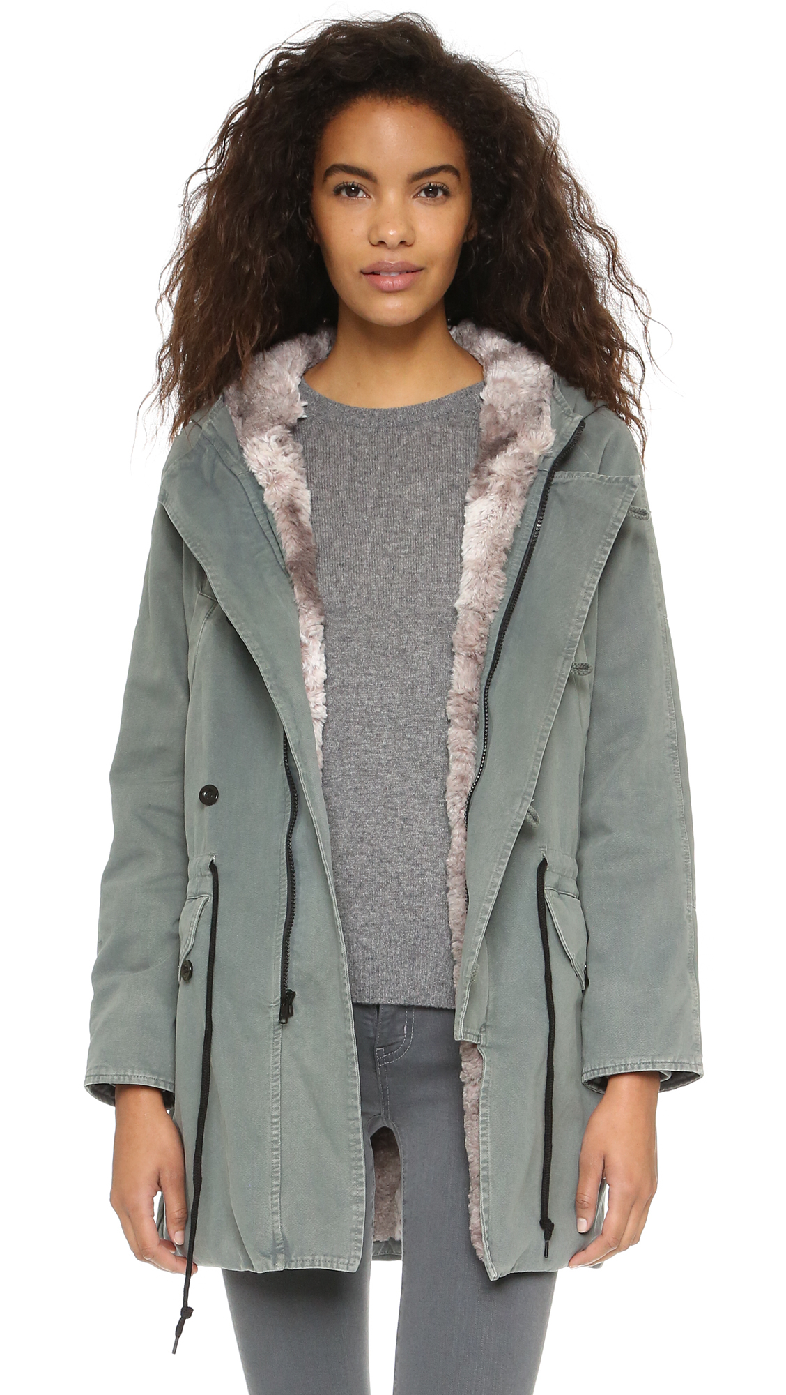 Lyst - Monrow Faux Fur Lined Anorak in Green