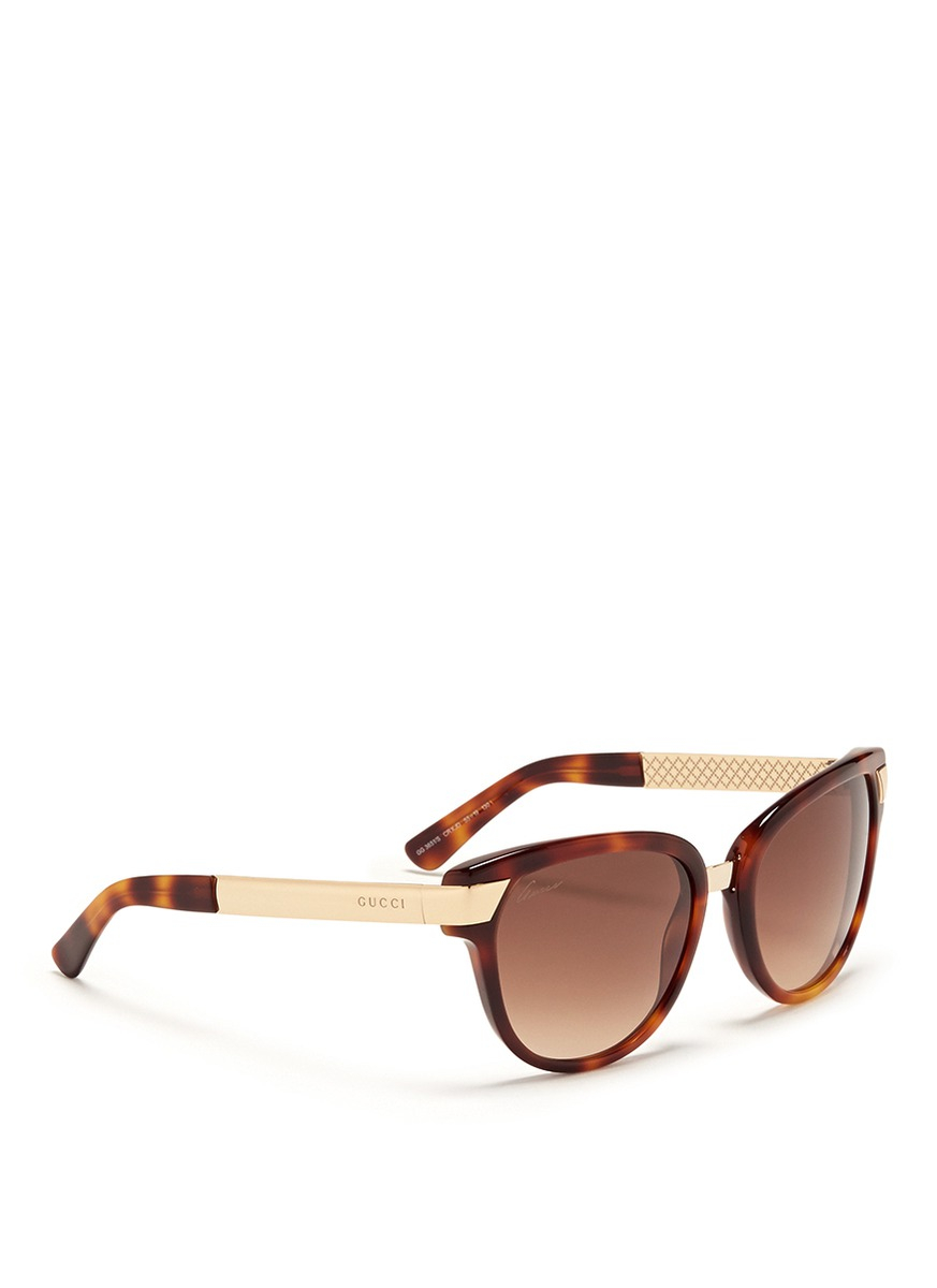 Lyst Gucci Metal Arm Tortoiseshell Sunglasses in Metallic