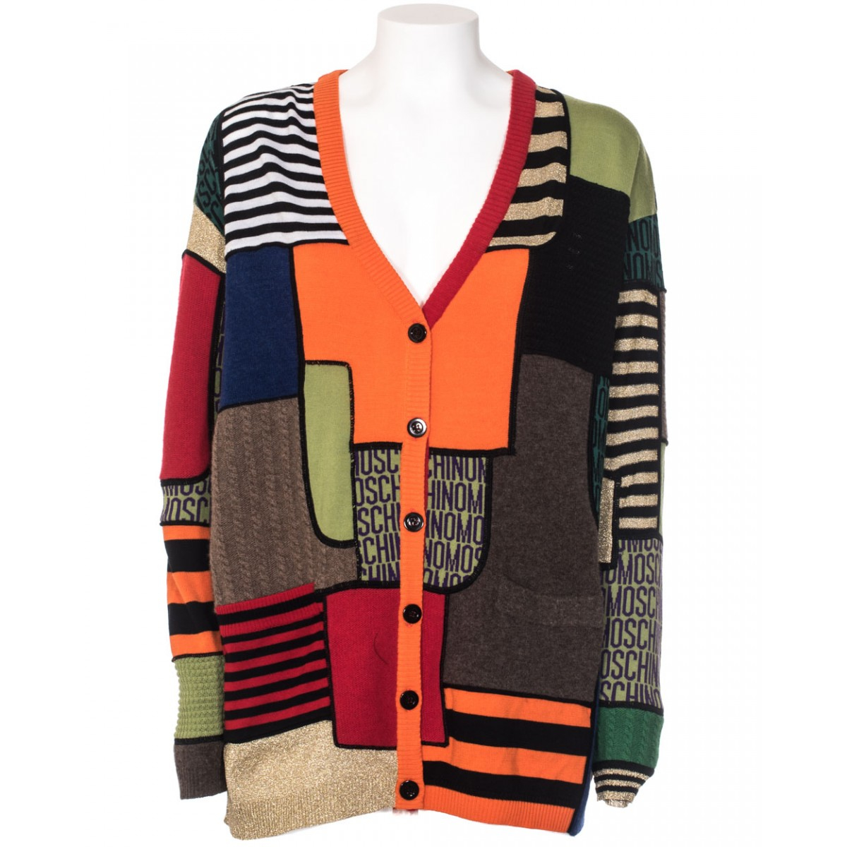 Moschino V Neck Cardigan In Virgin Wool Patchwork Effect | Lyst