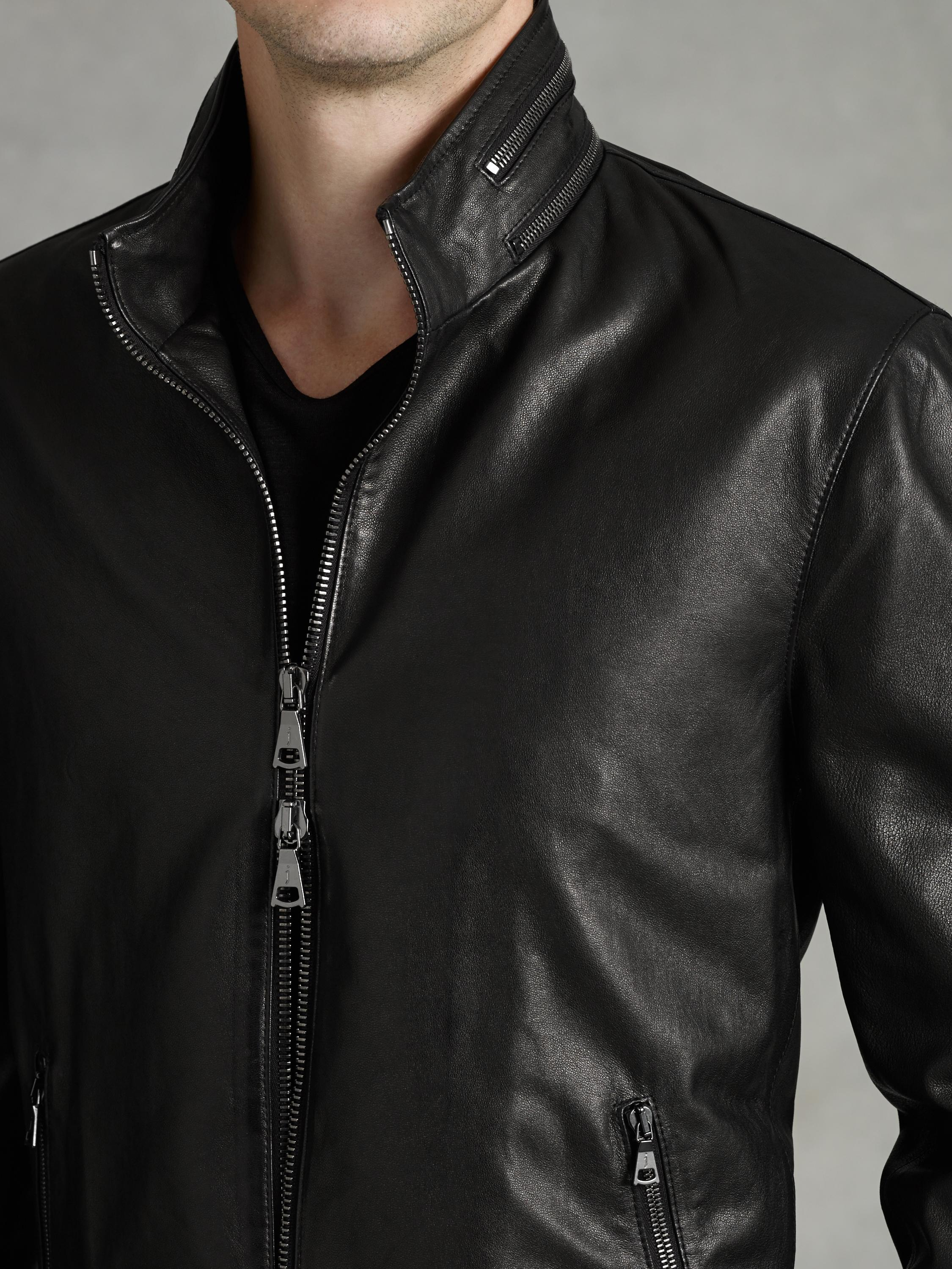 Lyst - John Varvatos Zip Collar Lambskin Jacket in Black for Men