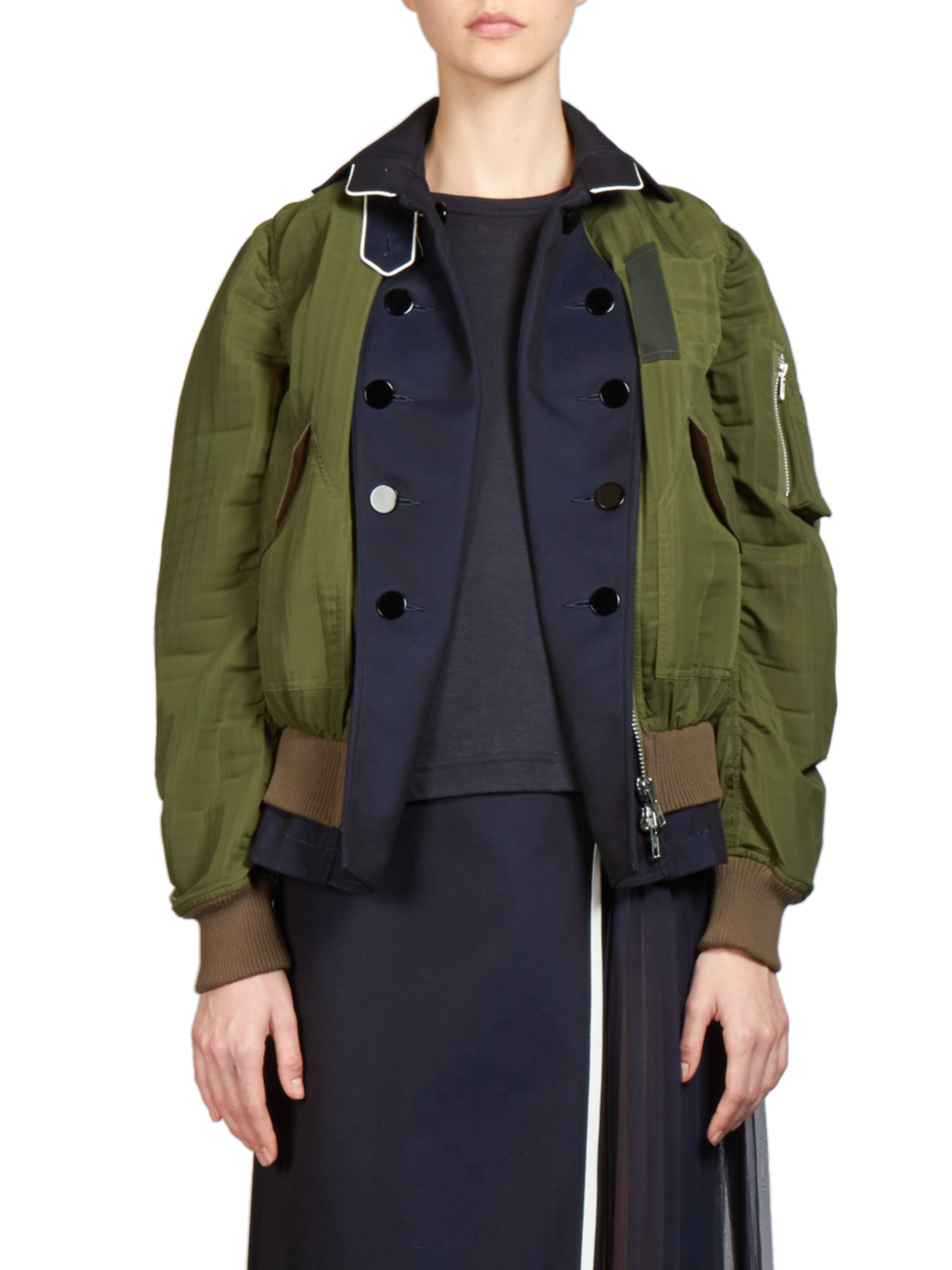Lyst - Sacai Layered Bomber Jacket in Green