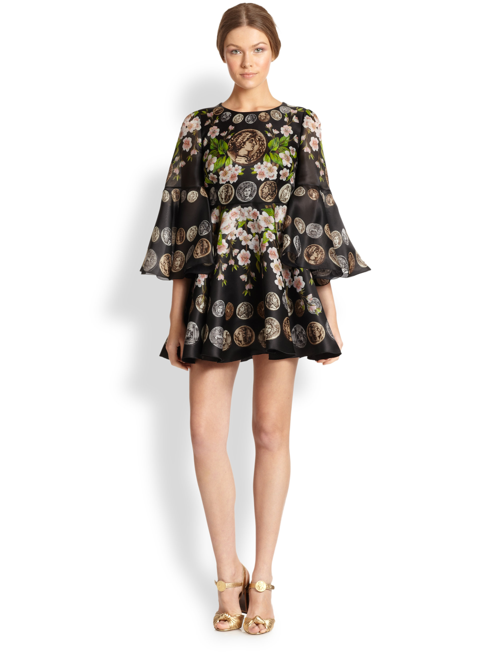 Lyst Dolce And Gabbana Cherry Blossom Coin Silk Organza Mini Dress 6539