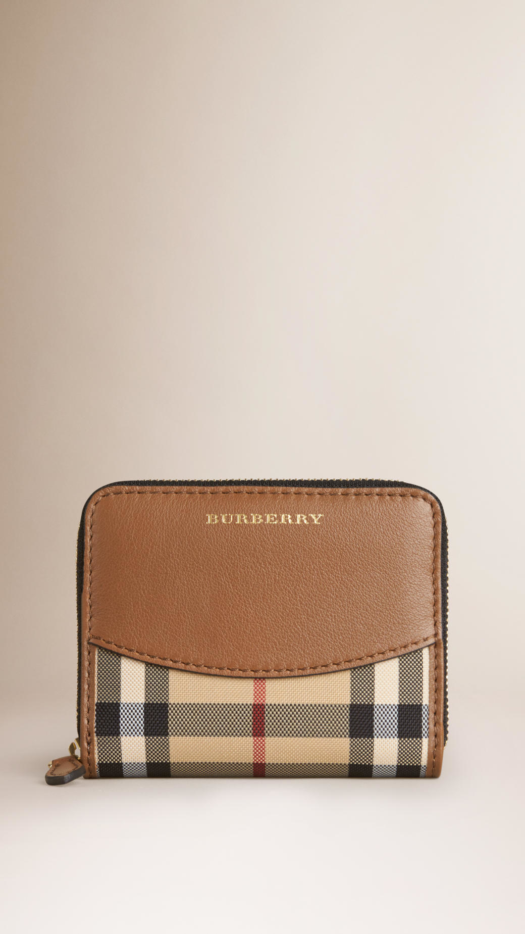 Burberry Horseferry Check And Leather Small Ziparound Wallet in Brown ...