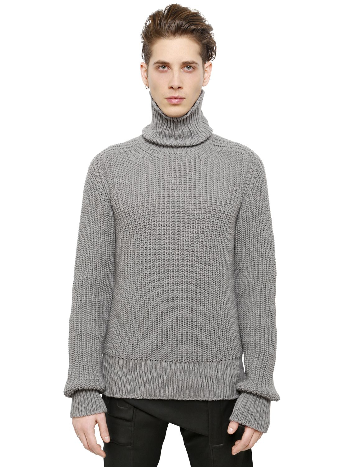 Lyst - Rick Owens Turtleneck Chunky Wool Sweater in Gray for Men