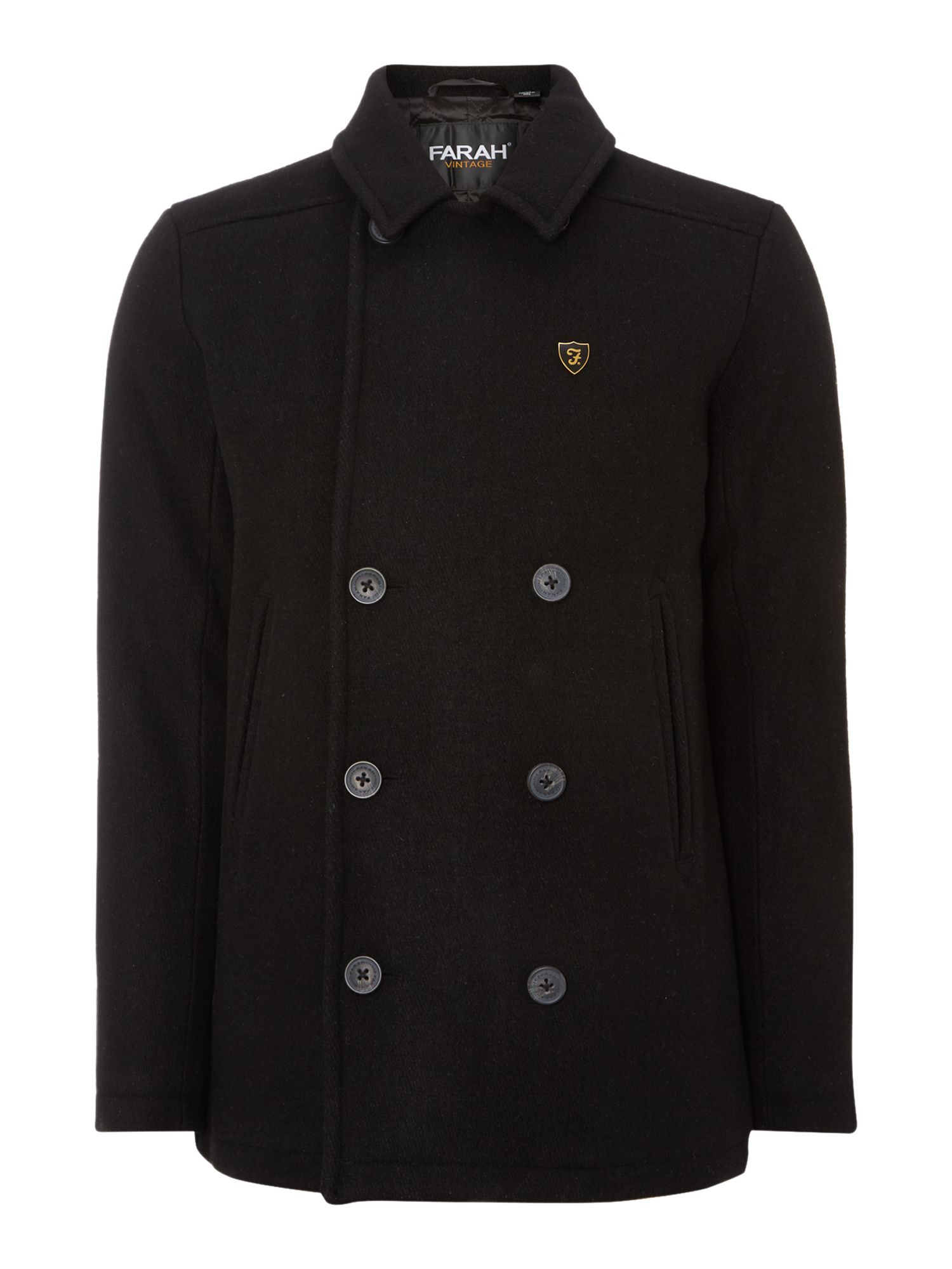 Farah Double Breasted Pea Coat in Black for Men | Lyst