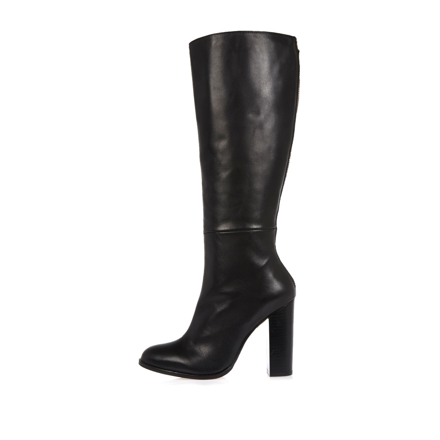Lyst - River Island Black Leather Knee High Heeled Boots in Black
