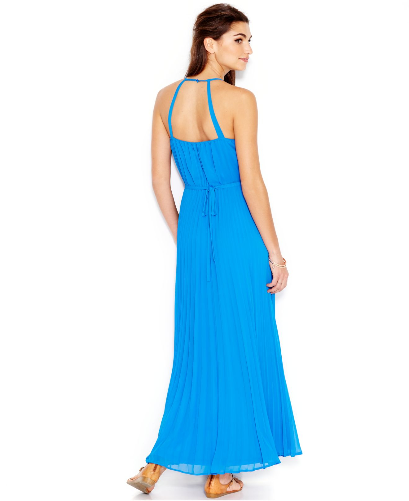 Jessica simpson Pleated Belted Maxi Dress in Blue  Lyst