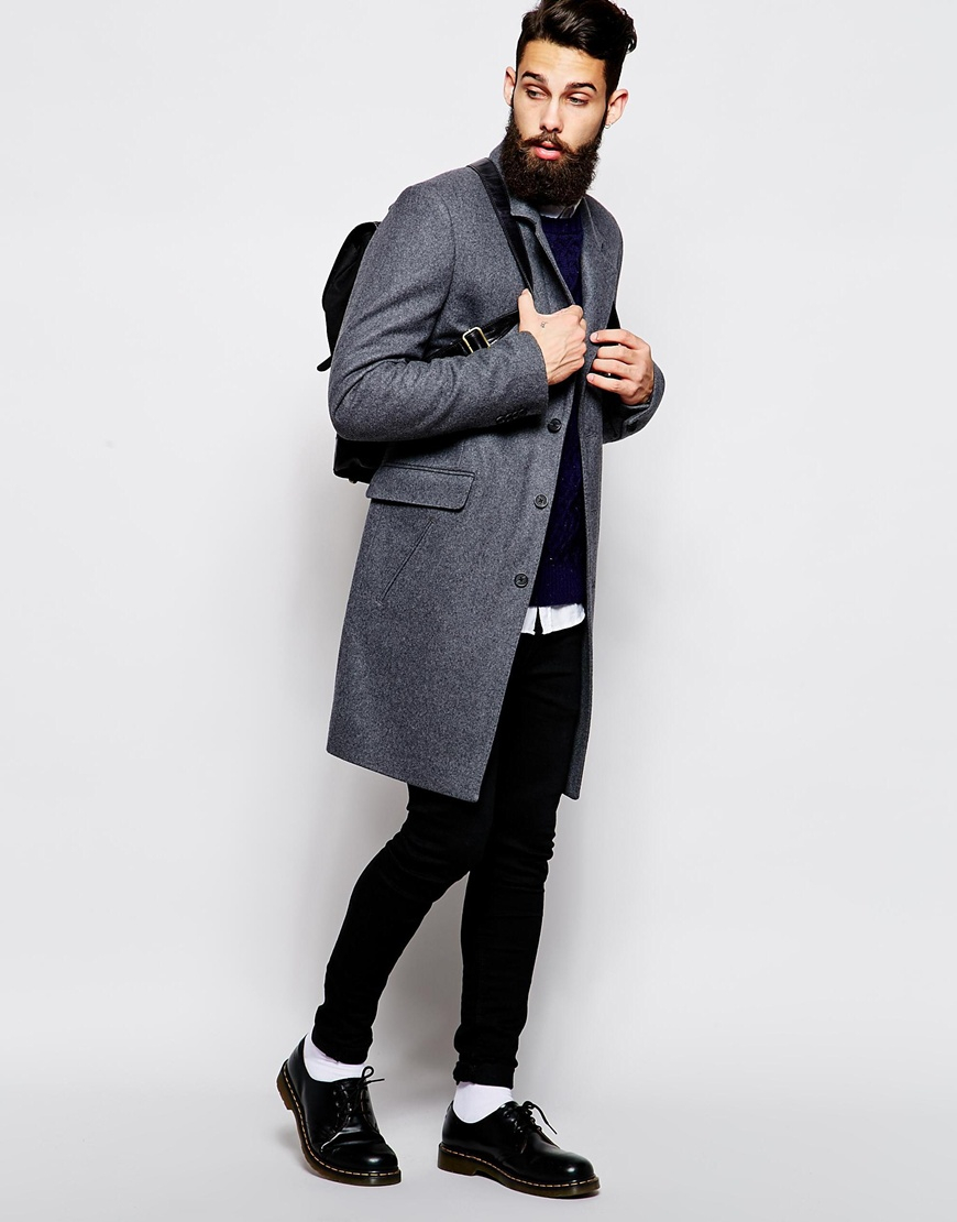 Asos Wool Overcoat in Gray for Men Lyst