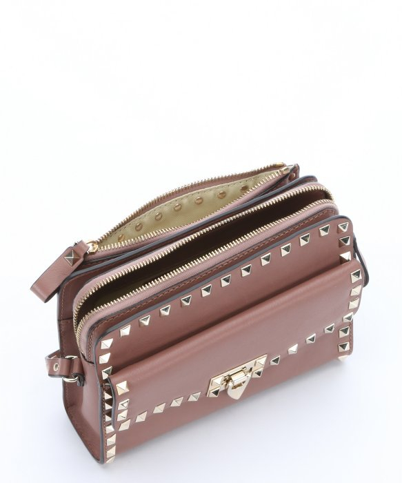 Lyst - Valentino Brown Leather &#39;Rockstud&#39; Studded Shoulder Bag With Clutch in Brown