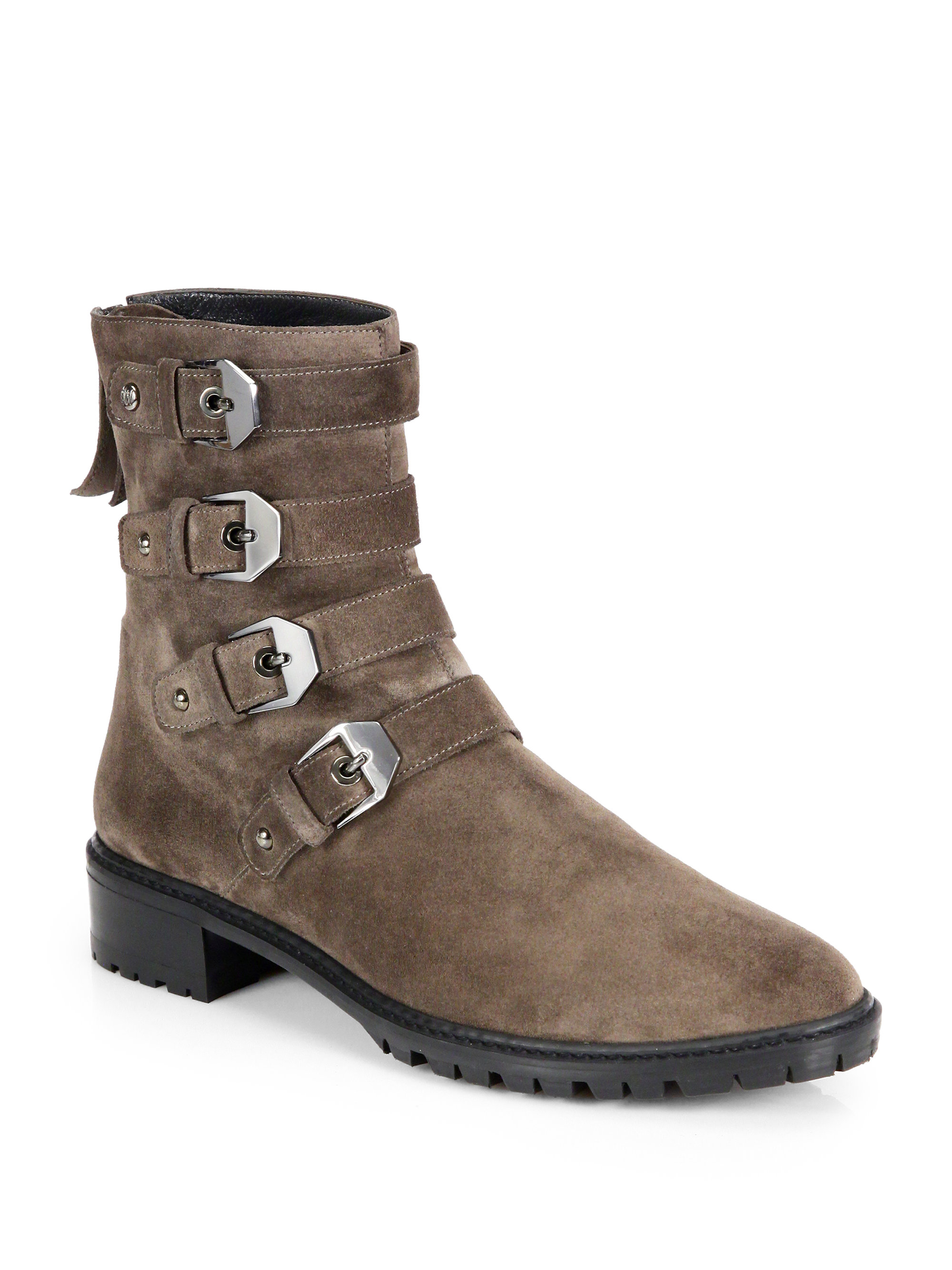 Lyst - Stuart Weitzman Jitterbug Buckled Suede Midcalf Boots in Brown