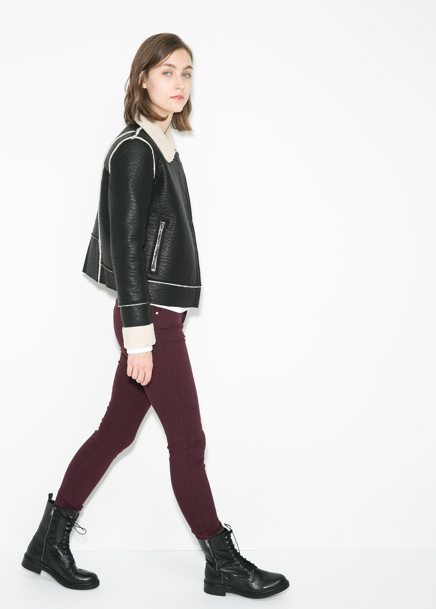 Lyst Mango Faux Shearling Lined Biker Jacket In Black Gallery