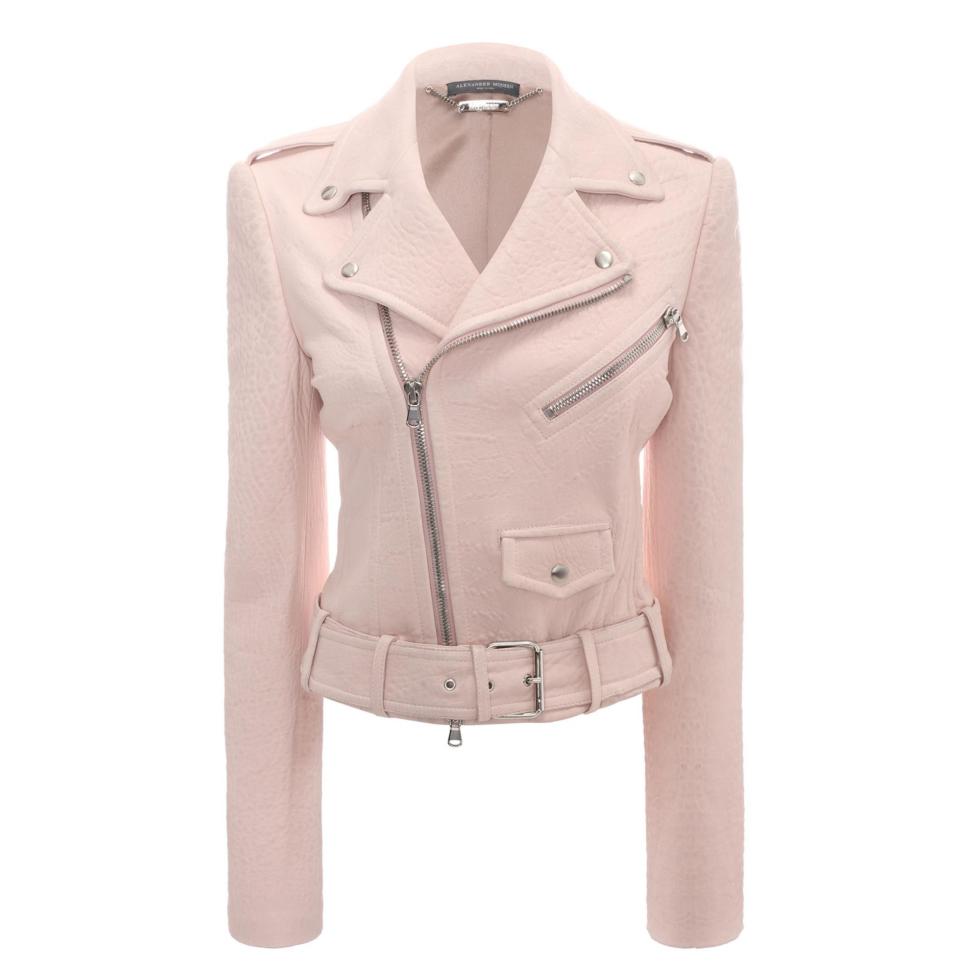Lyst Alexander Mcqueen Cropped Leather Biker Jacket In Pink Gallery Women S Cropped Leather Jackets