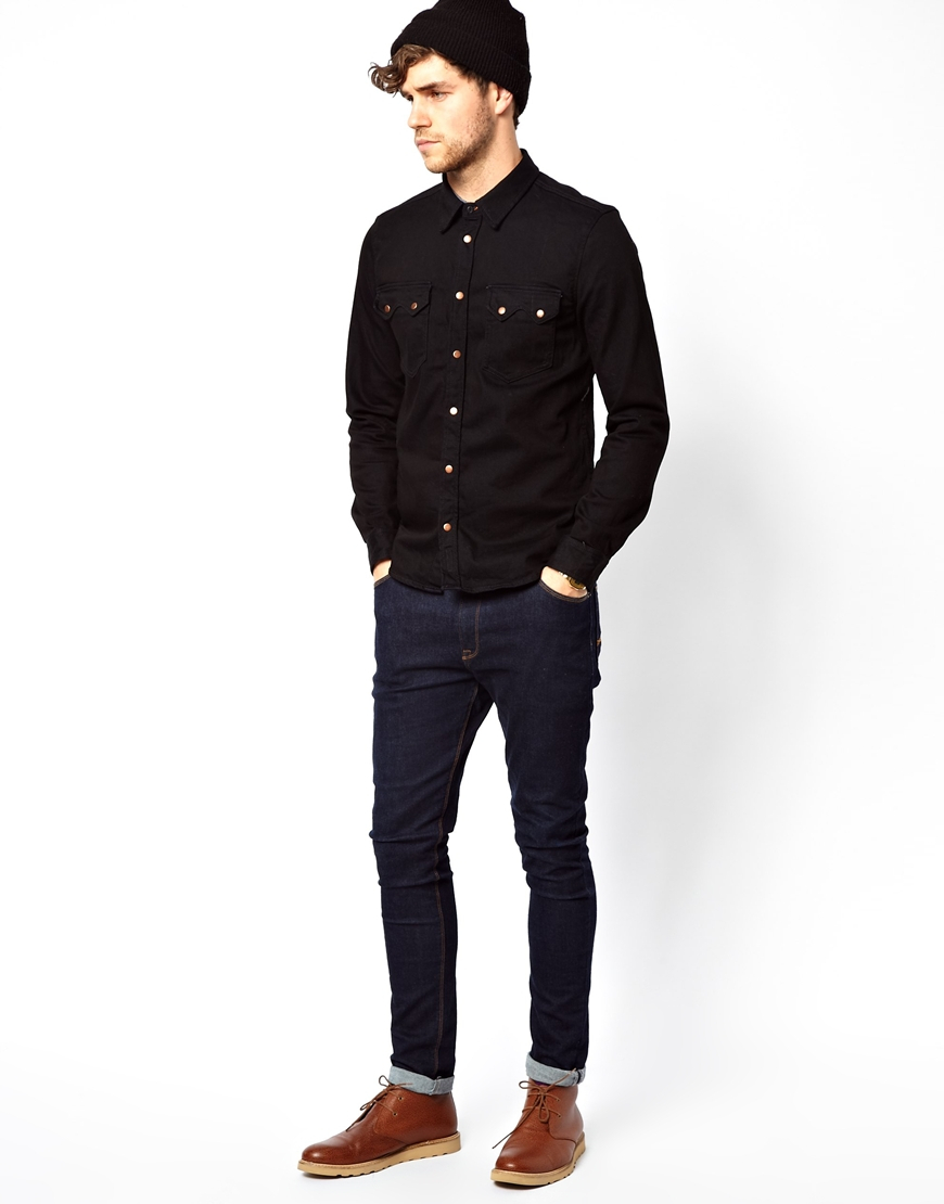 Lyst Nudie Jeans Nudie Denim Shirt Gusten Black On Blue 