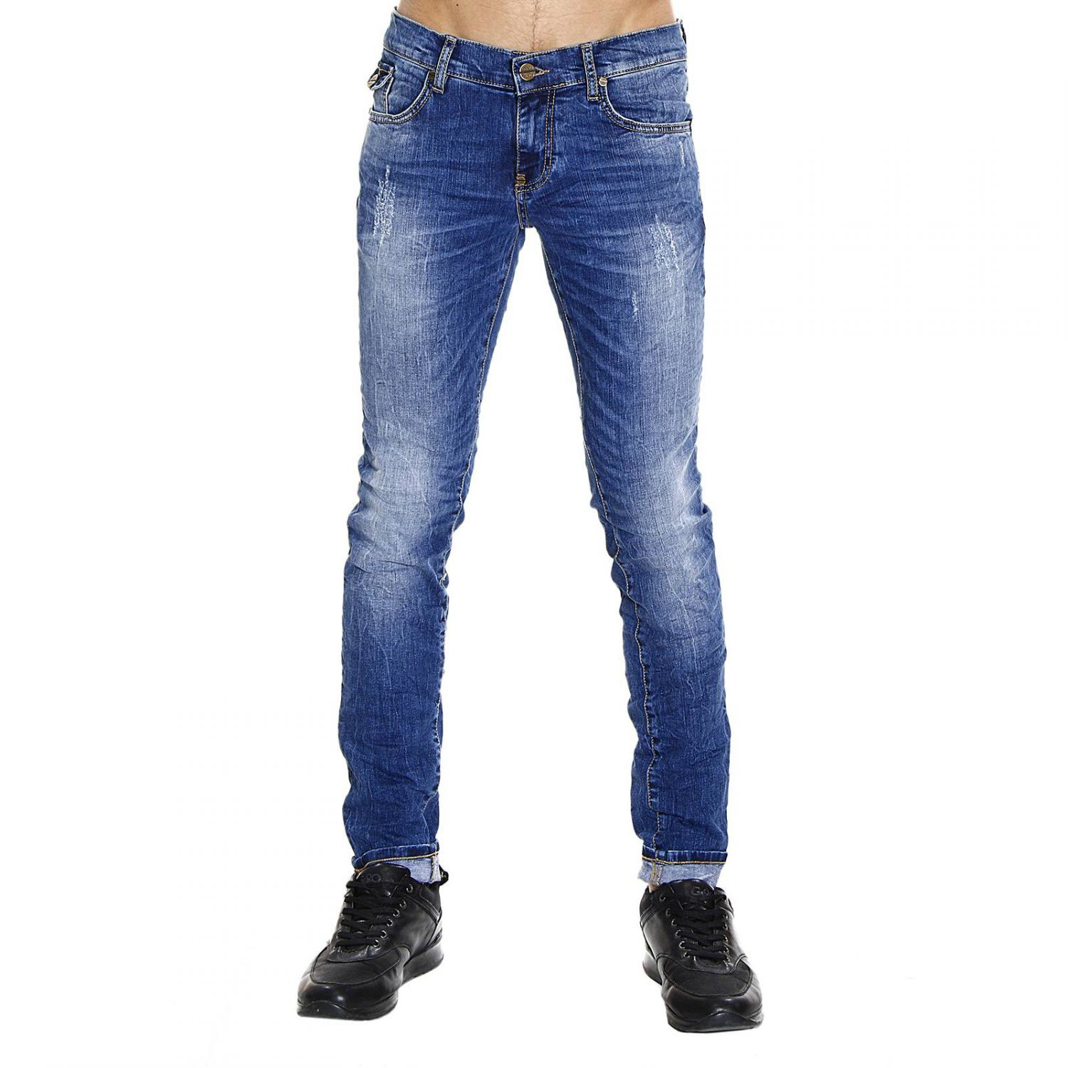 Lyst - Frankie Morello Microbroken Slim Stretch Used Denim Jeans in ...