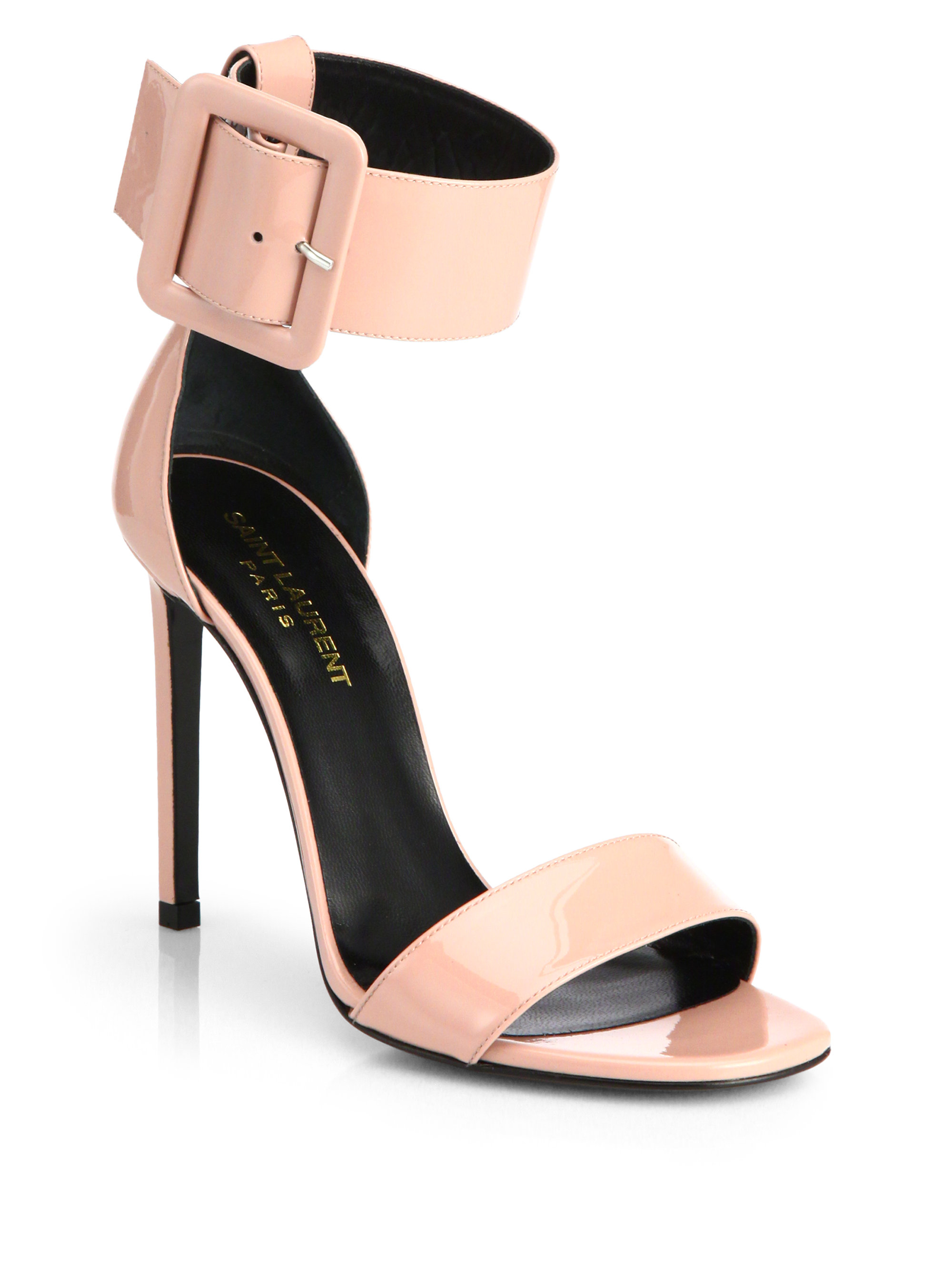 Lyst - Saint Laurent Jane Patent Leather Sandals in Pink