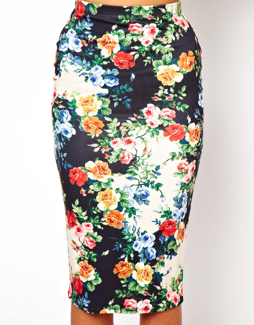 Lyst Asos Pencil Skirt In Floral Print