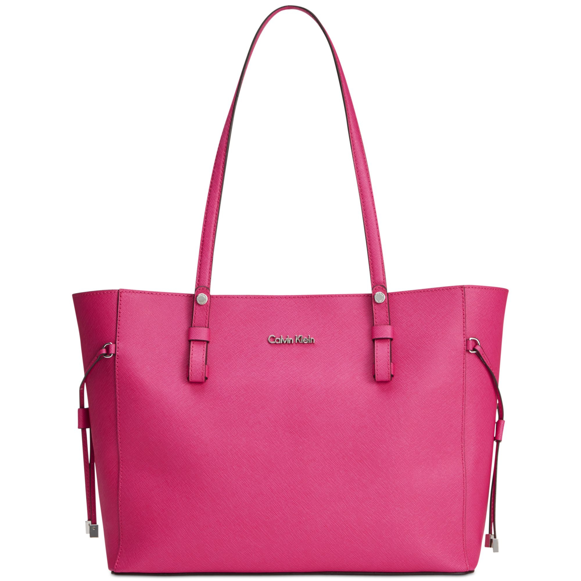 Calvin Klein Saffiano Leather Drawstring Tote in Pink (Punch) | Lyst