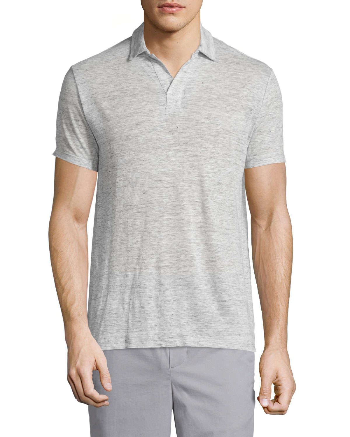 Vince Johnny-collar Short-sleeve Linen Polo Shirt in Gray for Men | Lyst