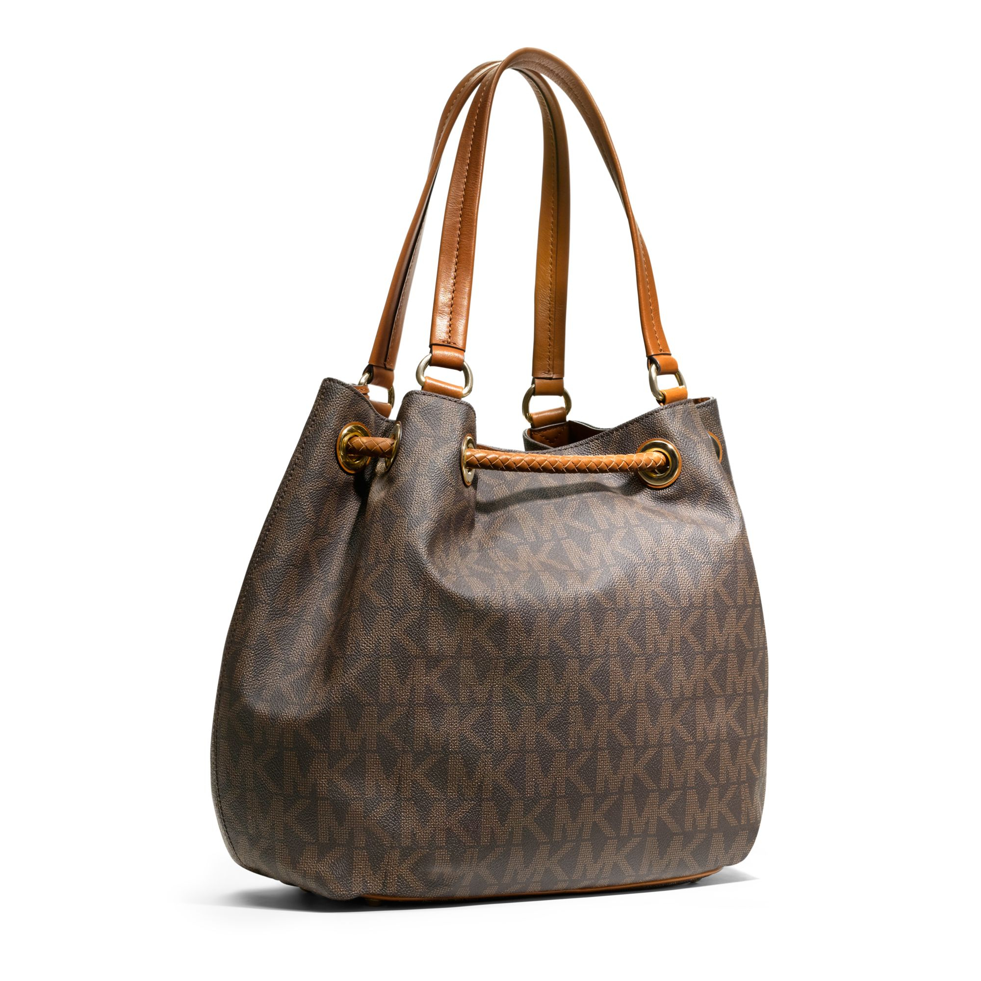Lyst Michael Kors Jet Set Item Large Gathered Logo Tote In Brown Gallery