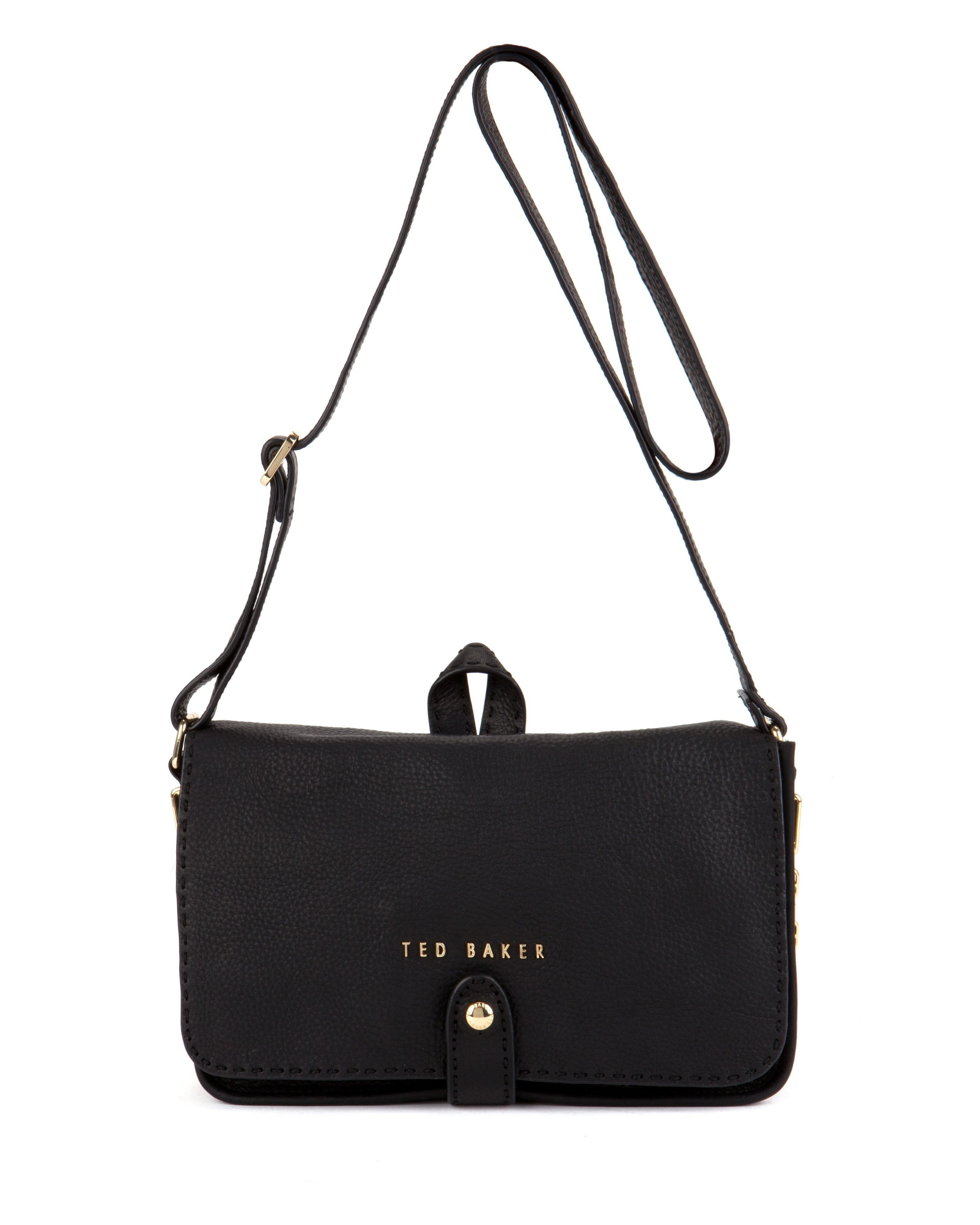 Ted baker Chanun Chain Trim Leather Cross Body Bag in Black | Lyst