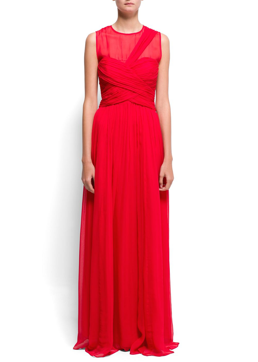 Lyst - Mango Draped Long Silk Dress in Red