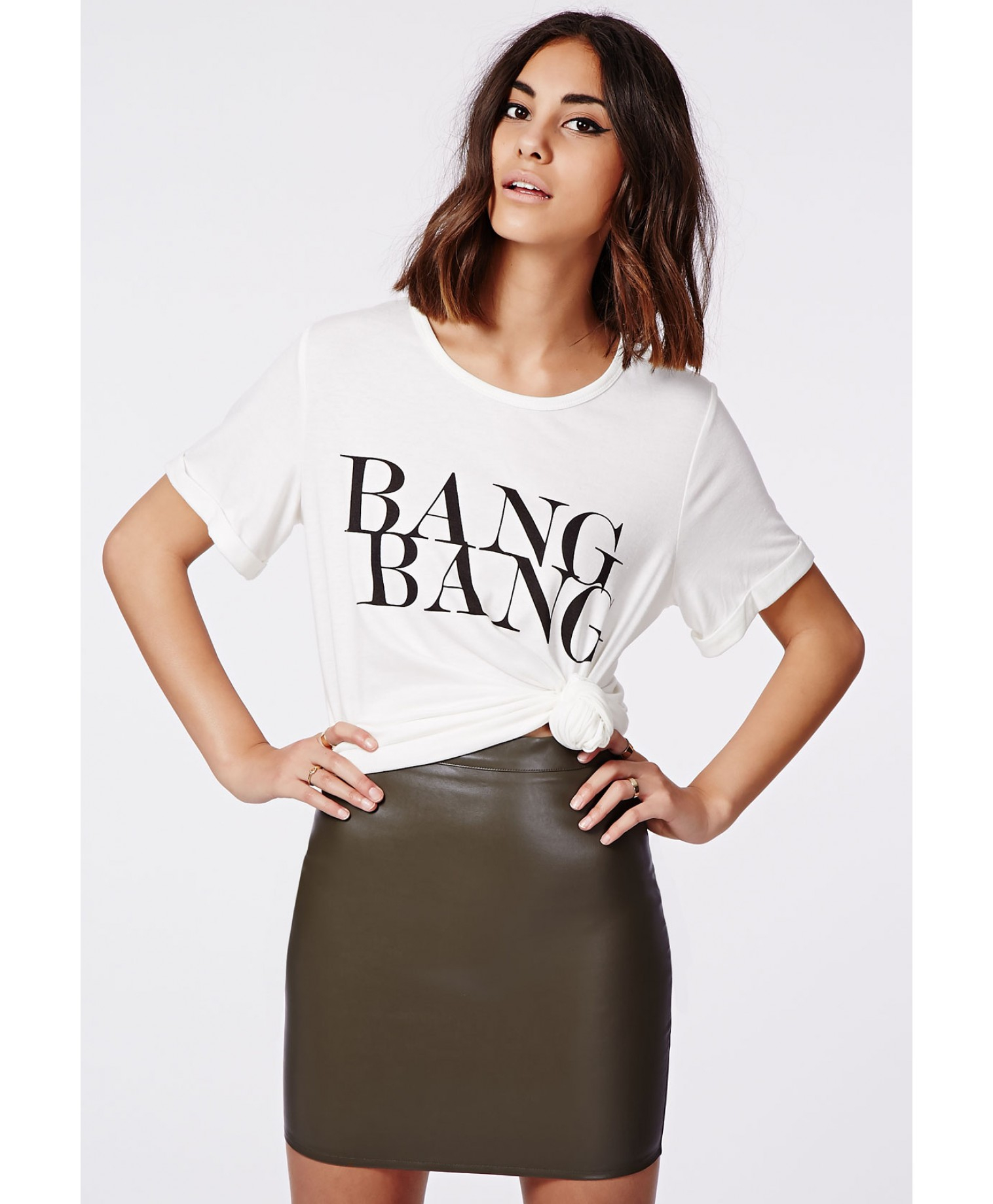 Missguided Rica Faux Leather Mini Skirt Khaki in Natural | Lyst