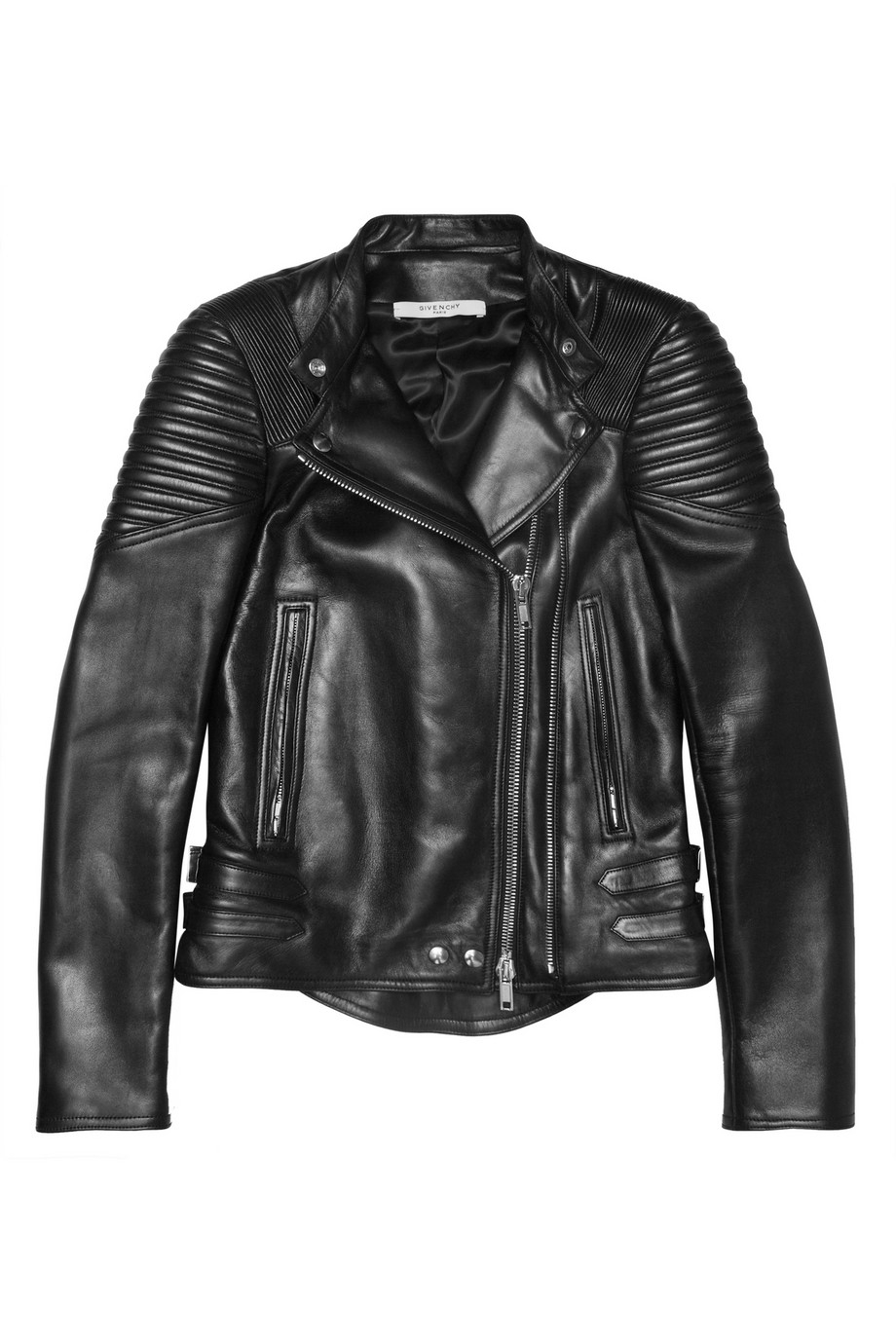 Givenchy Black Leather Biker Jacket With Ribbed Panels in Black | Lyst