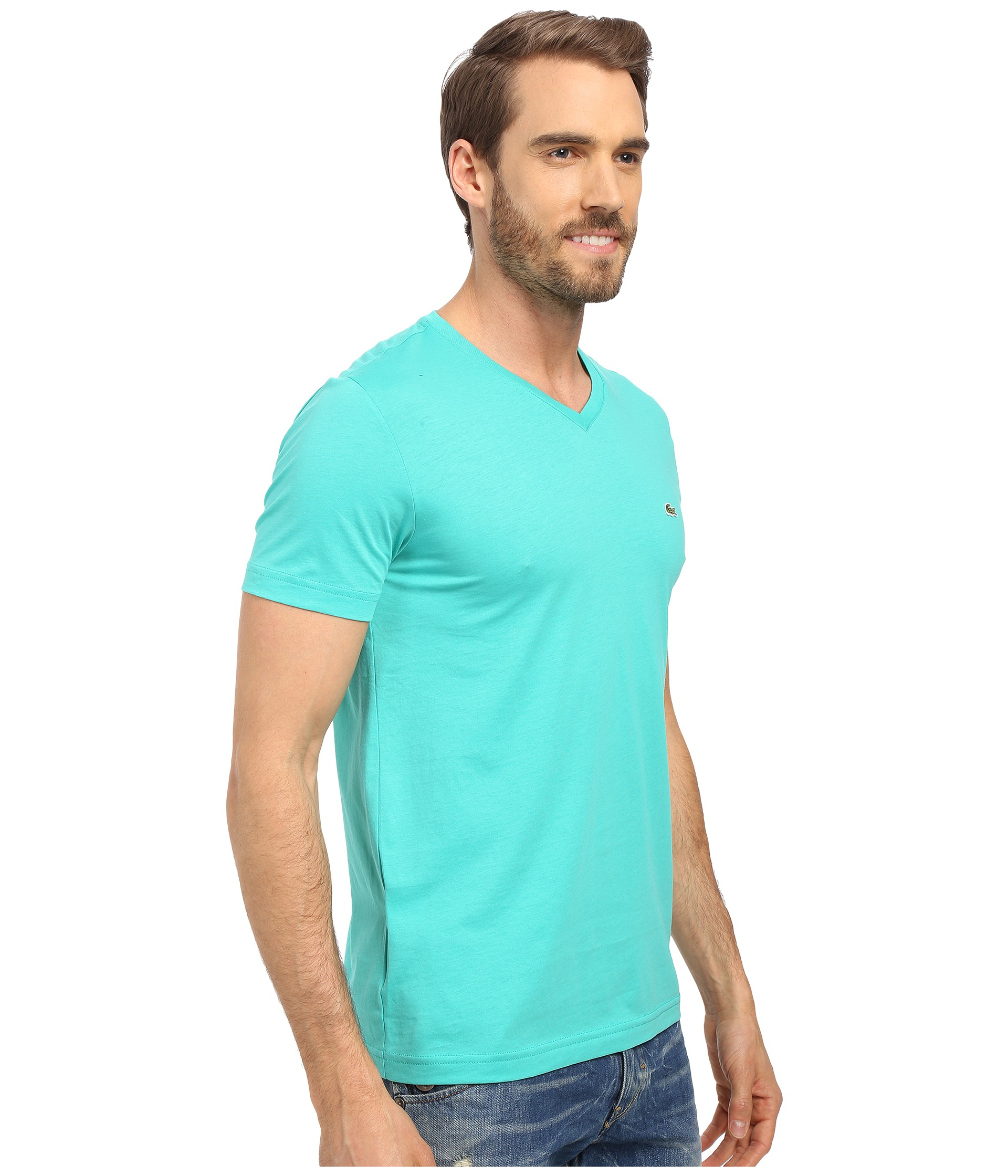 Lyst - Lacoste S/s Pima Jersey V-neck T-shirt in Green for Men