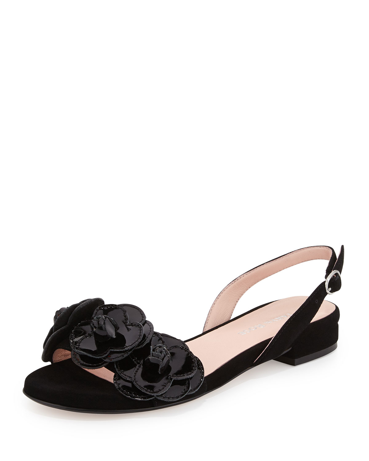 women's flower slingbacks toe ring flat heel sandals