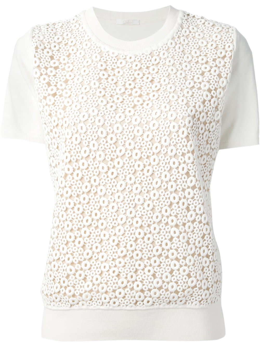 Chloé Lace Panel Sweater in White | Lyst