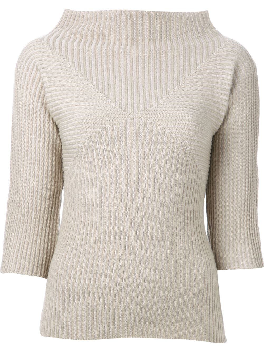 Lyst - Armani Ribbed High Neck Sweater in Natural