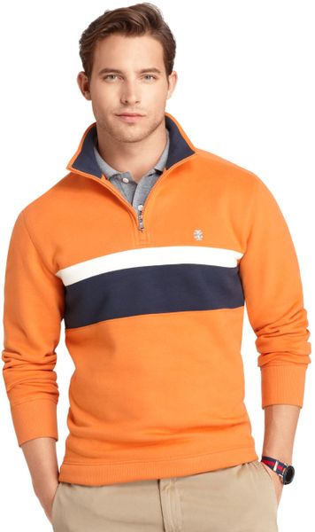 Izod Sweater Quarter Zip Chest Stripe Sueded Fleece Pullover Sweater in ...