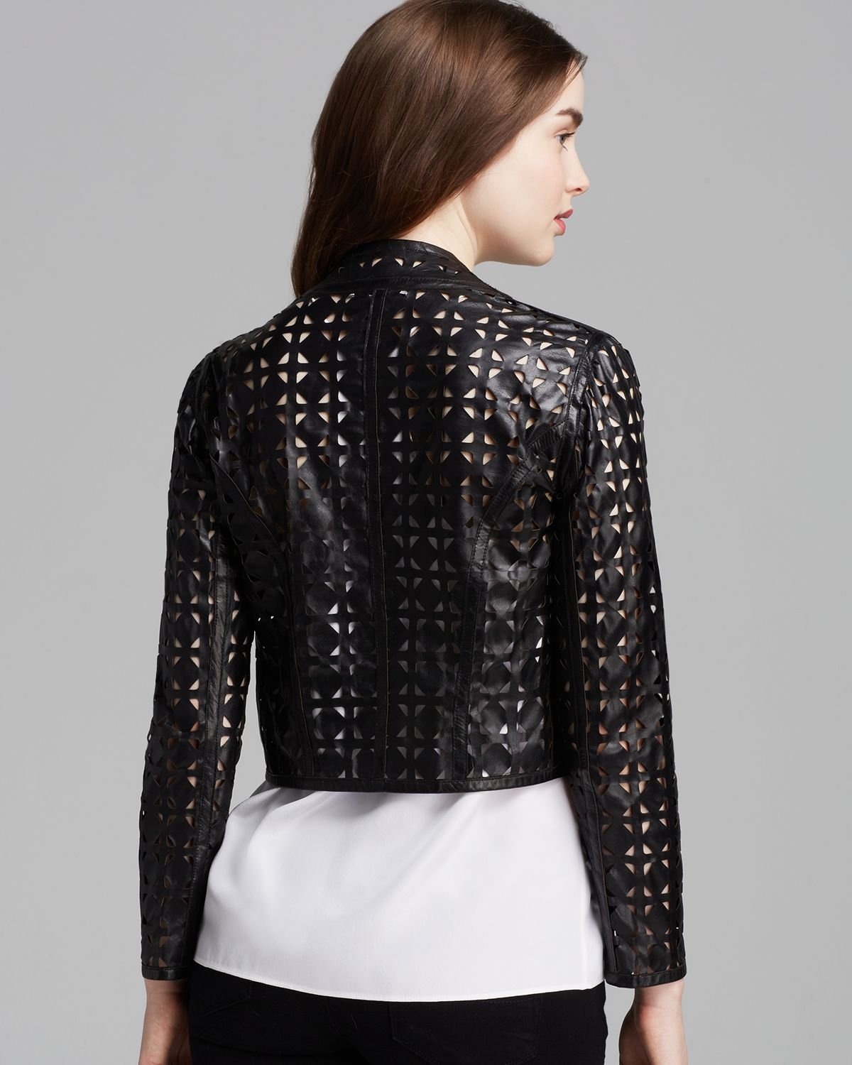Milly Jacket Laser Cut Perforated Leather in Black | Lyst