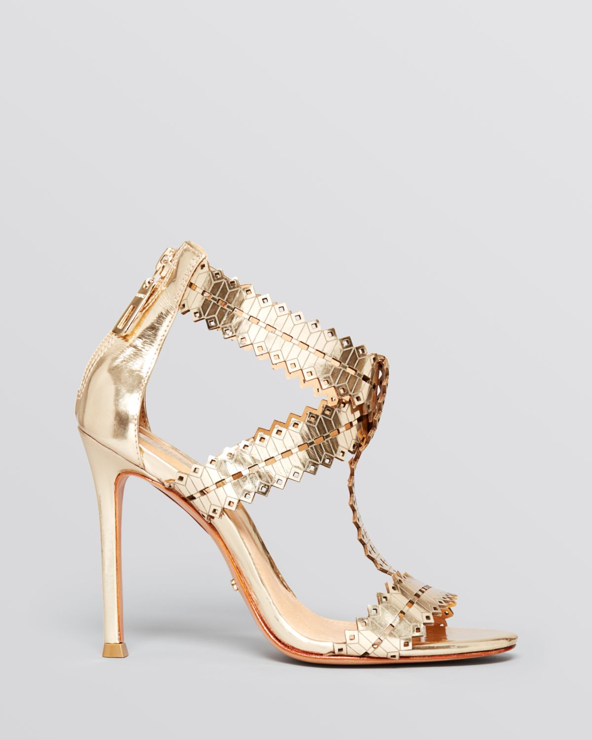 Schutz Open Toe Sandals Goodness High Heel in Metallic | Lyst