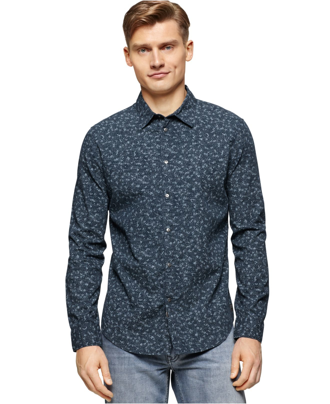 Lyst - Calvin Klein Jeans Micro-floral Shirt in Gray for Men