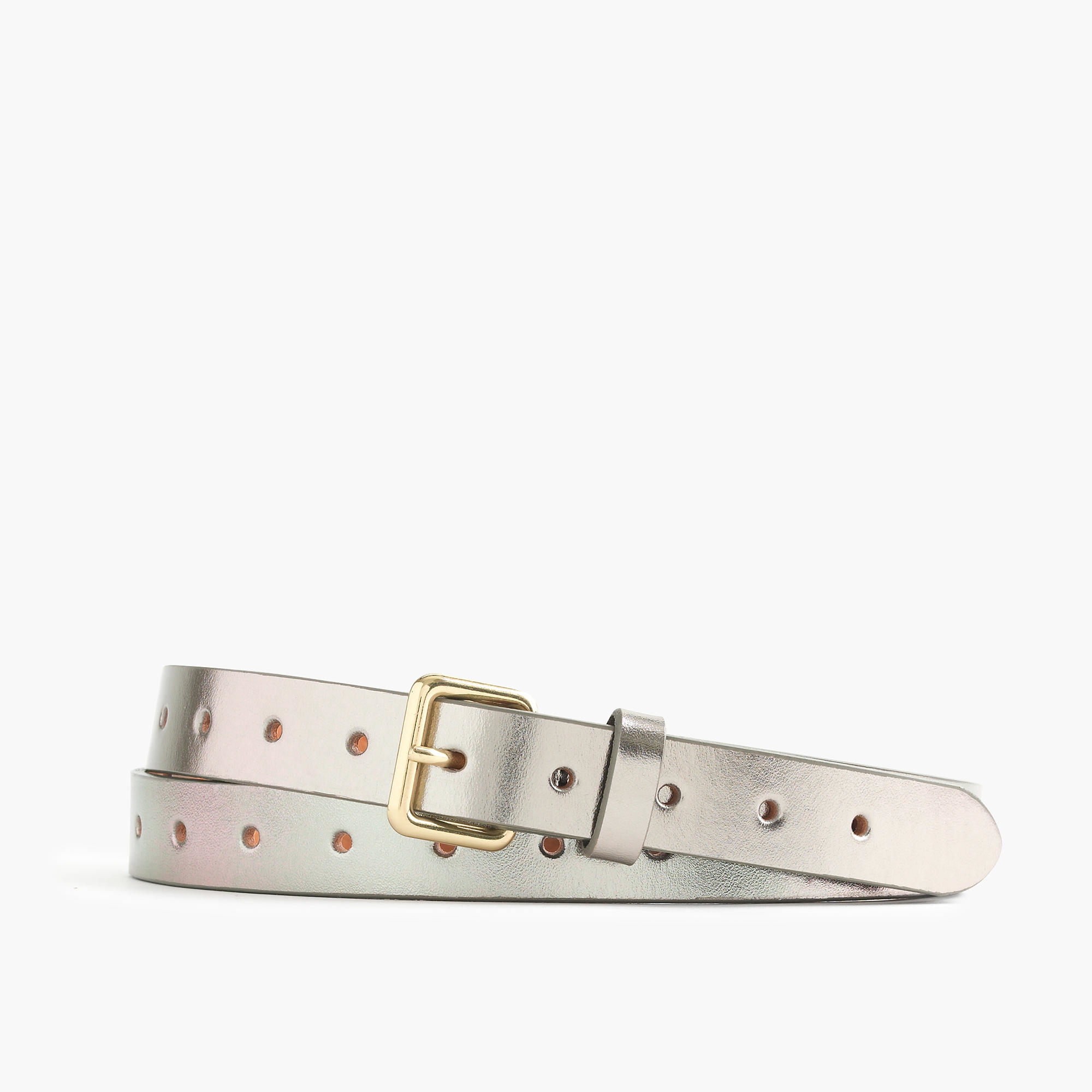 J.crew Perforated Leather Belt in Silver (metallic silver) | Lyst