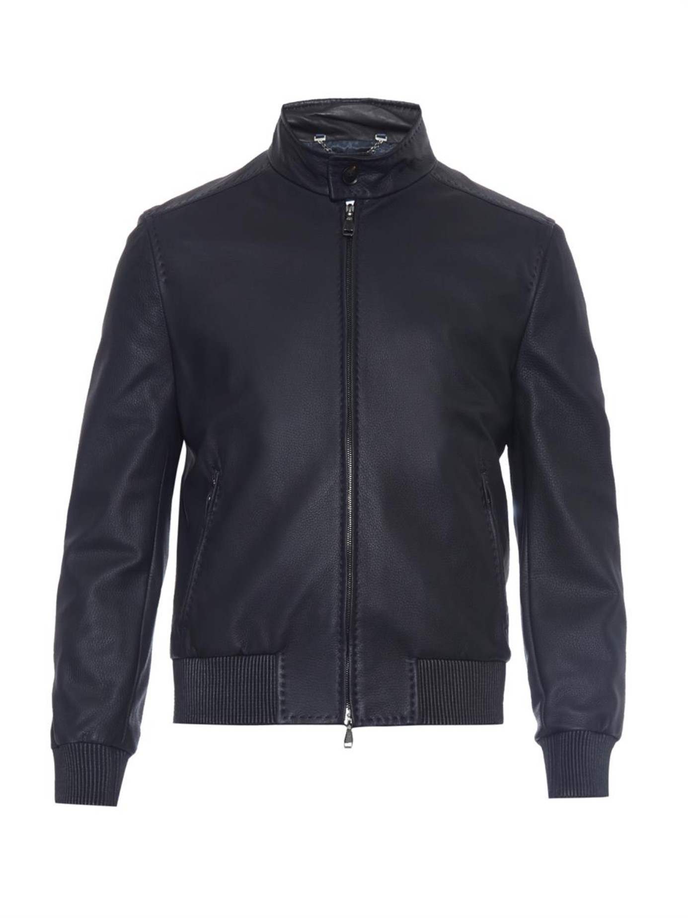 Brioni Leather Er Jacket In Blue For Men Lyst Gallery