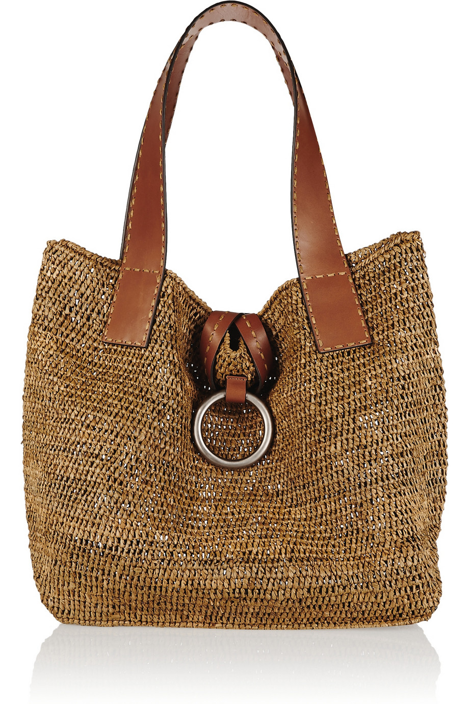 raffia leather tote