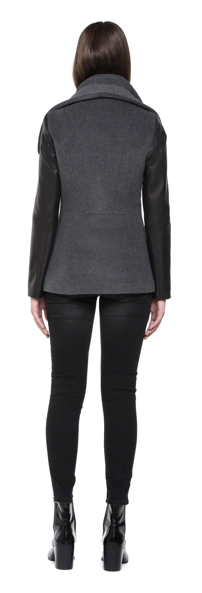 Soia & kyo VeroySp Grey Short Wool Jacket With Leather Sleeves in Gray